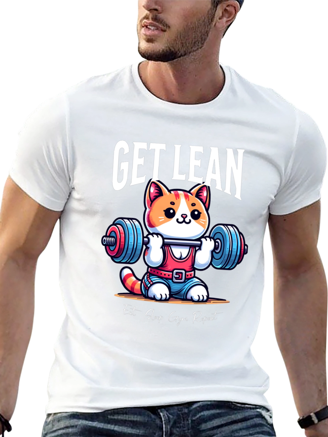 Black Get Lean Gym Cat T-Shirt view 13