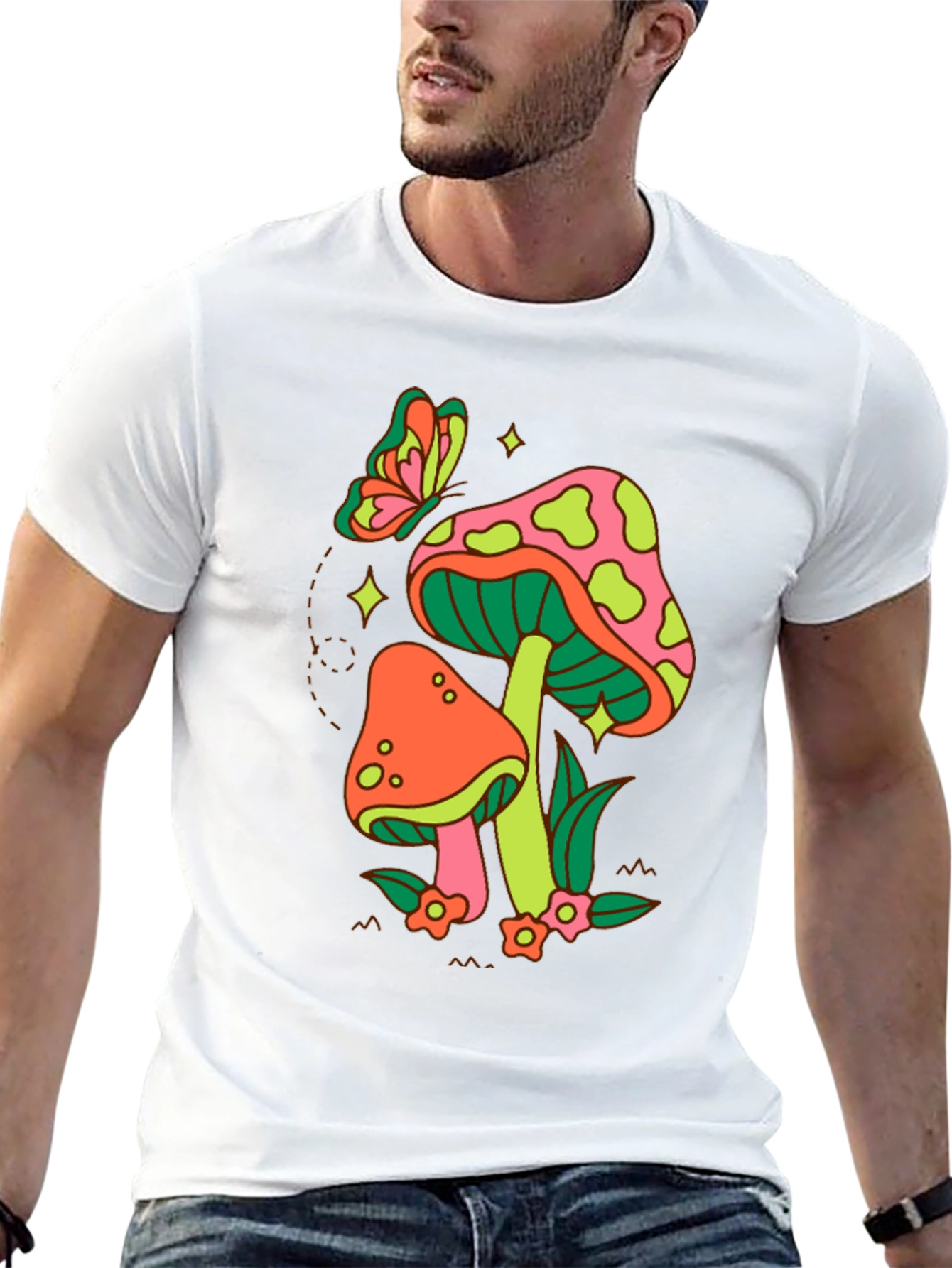 Black Groovy Mushroom & Butterfly Graphic Tee view 13