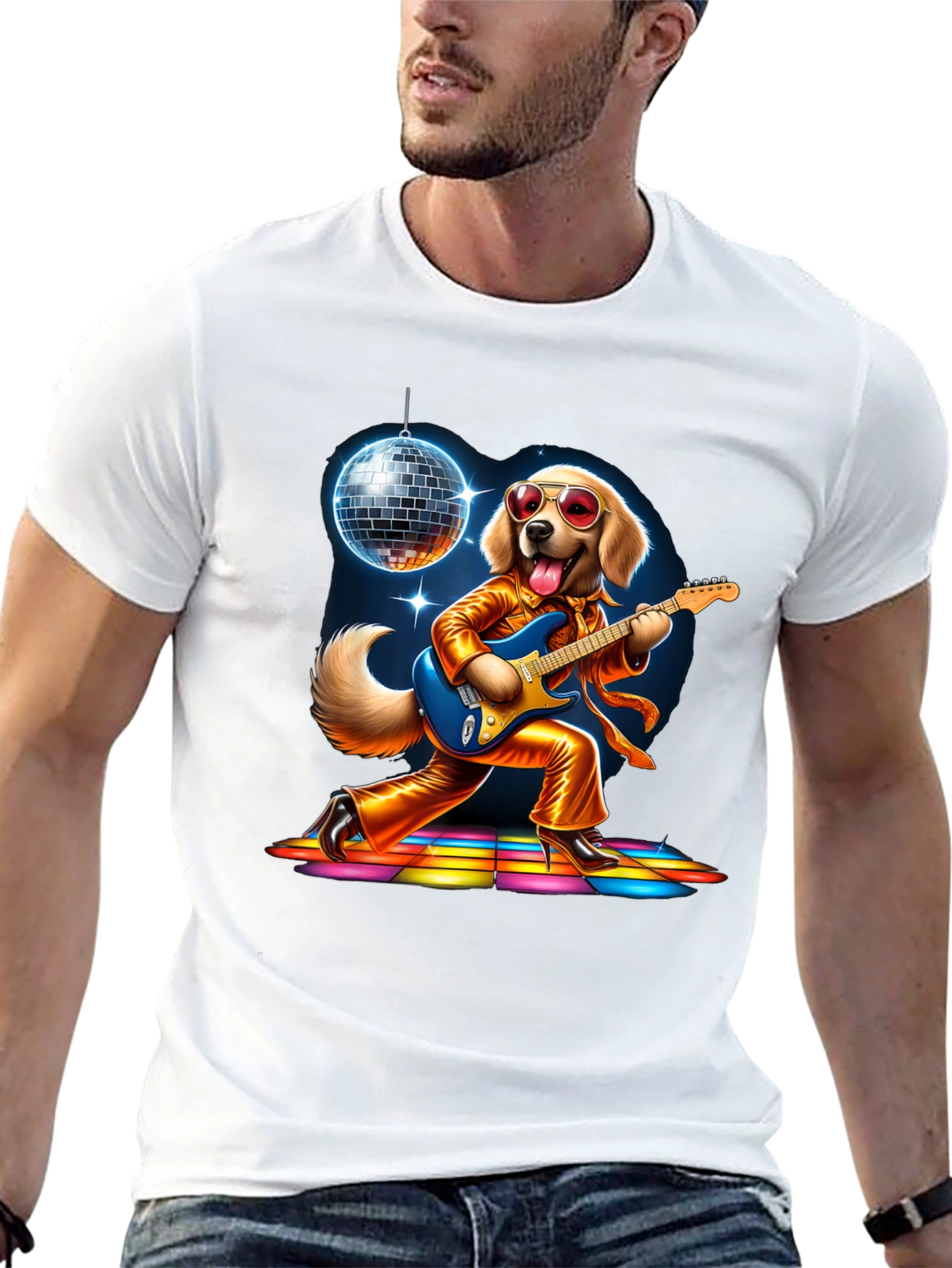 Black Retro Disco Dog T-Shirt view 13
