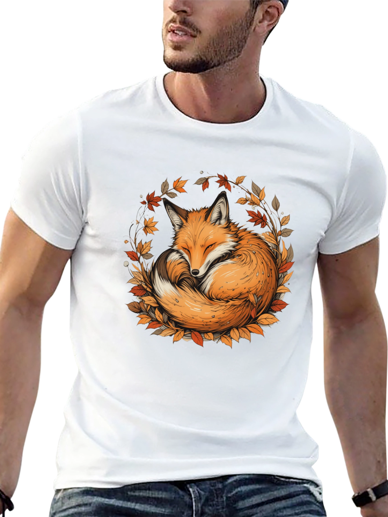 Black Fox & Foliage Black T-Shirt - Autumnal Design view 13