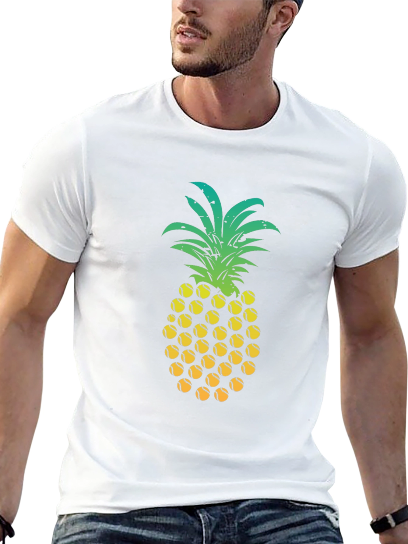Black Pineapple Tennis Ball Graphic Tee - Fun Summer Shirt view 13