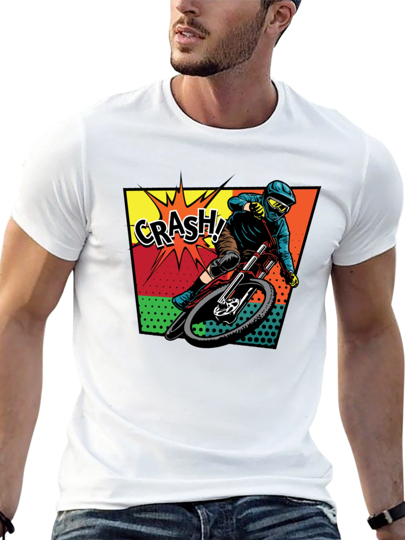 Black Men's Black Mountain Biking 'Crash!' Graphic T-Shirt view 13