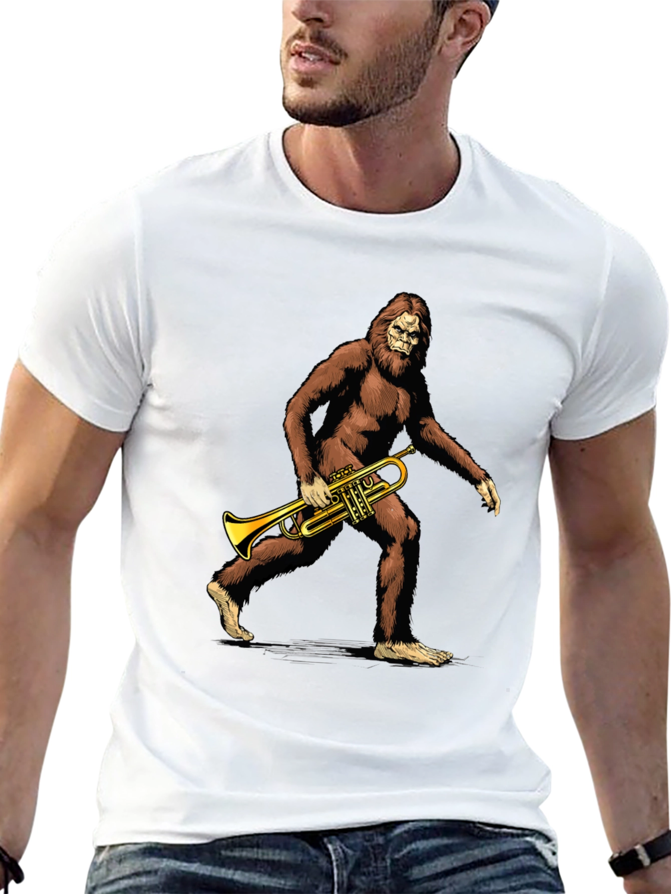 Black Bigfoot Trumpet Player Graphic T-Shirt view 13