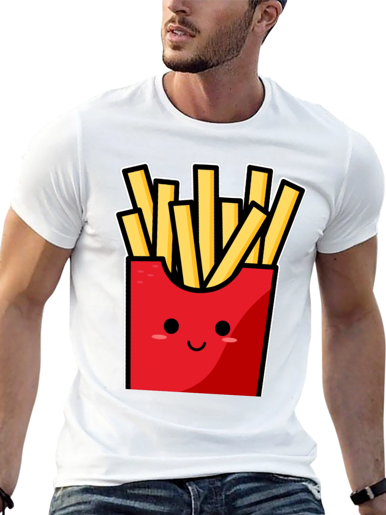 Black Funny Fries T-Shirt - Cute Cartoon Food Graphic Tee view 13