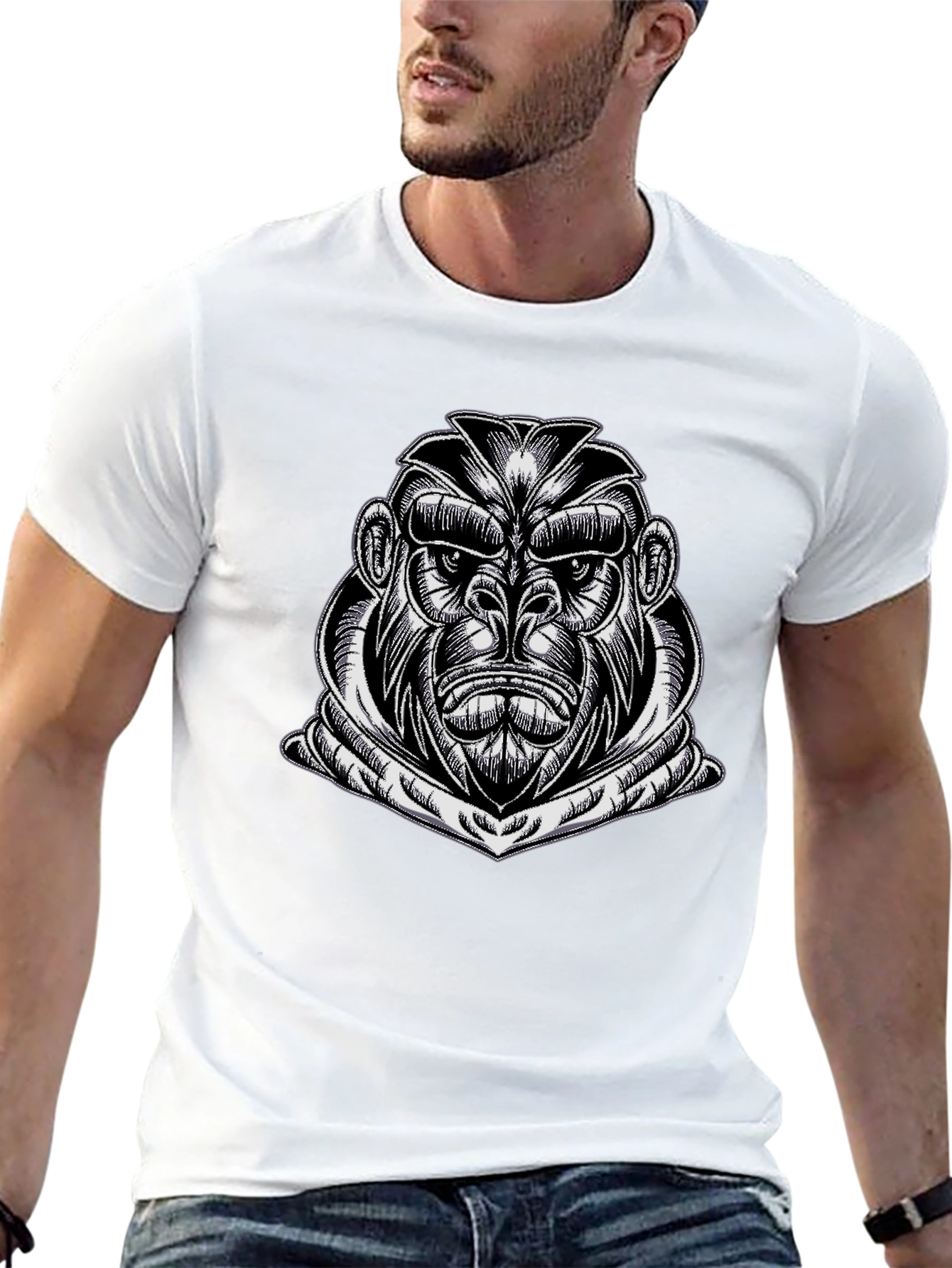 Black Gorilla Graphic Tee - Black Cotton Casual Wear view 13