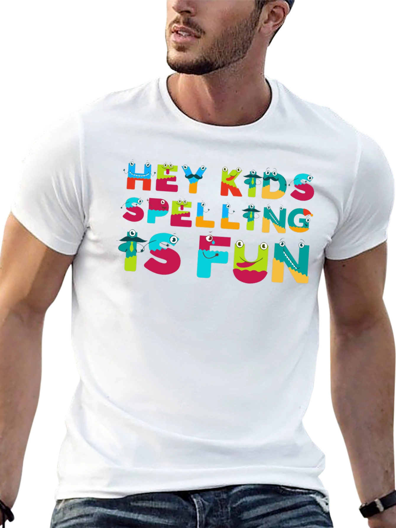 Black Hey Kids Spelling is Fun Black T-Shirt view 13
