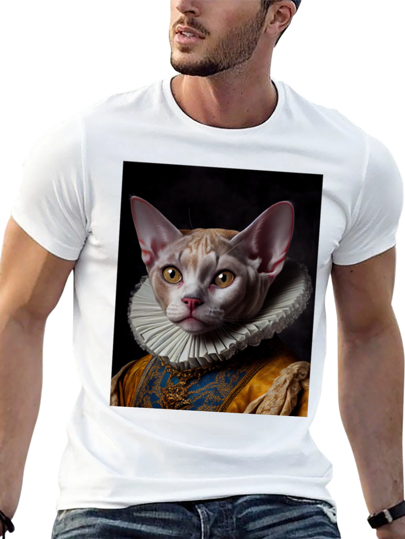 Black Renaissance Cat T-Shirt - Unique Artistic Design view 13
