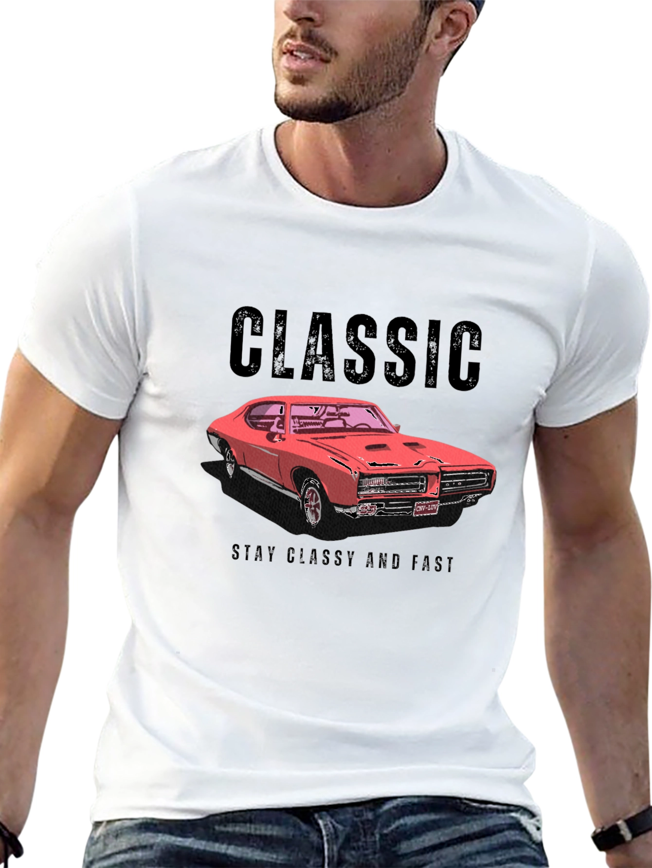 Black Classic Car T-Shirt - Stay Classy and Fast view 13