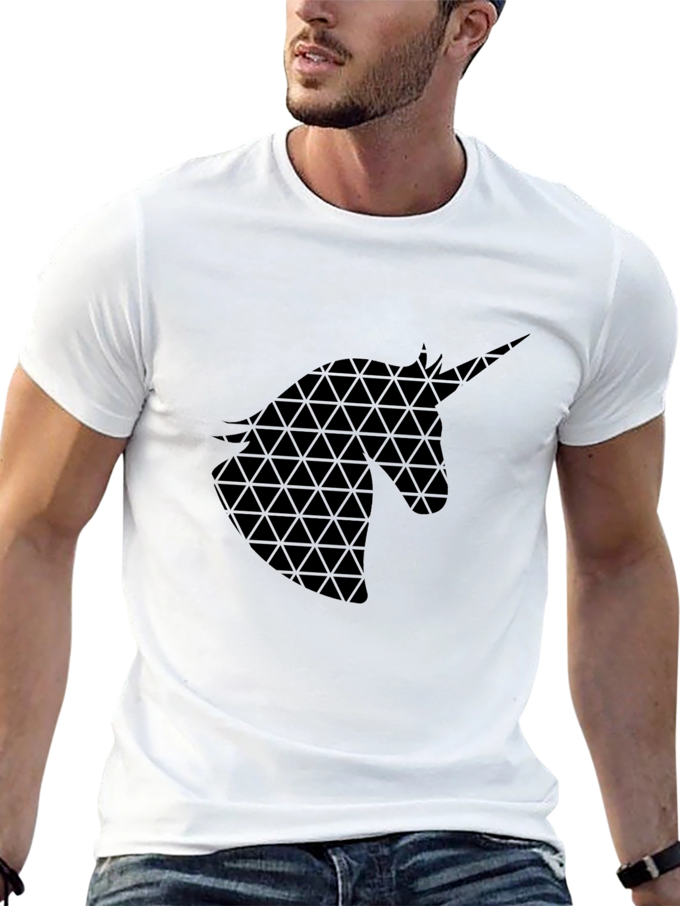 Black Geometric Unicorn Graphic Black T-Shirt view 13
