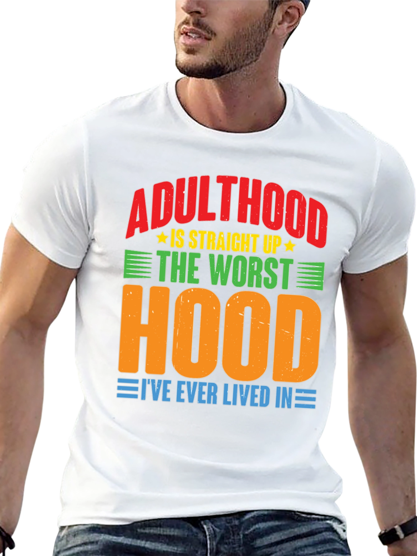 Black Adulthood Worst Hood Graphic T-Shirt view 13