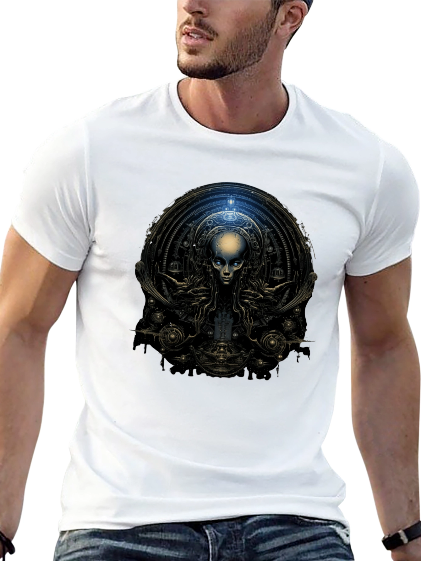 Black Surreal Alien Graphic Black T-Shirt view 13