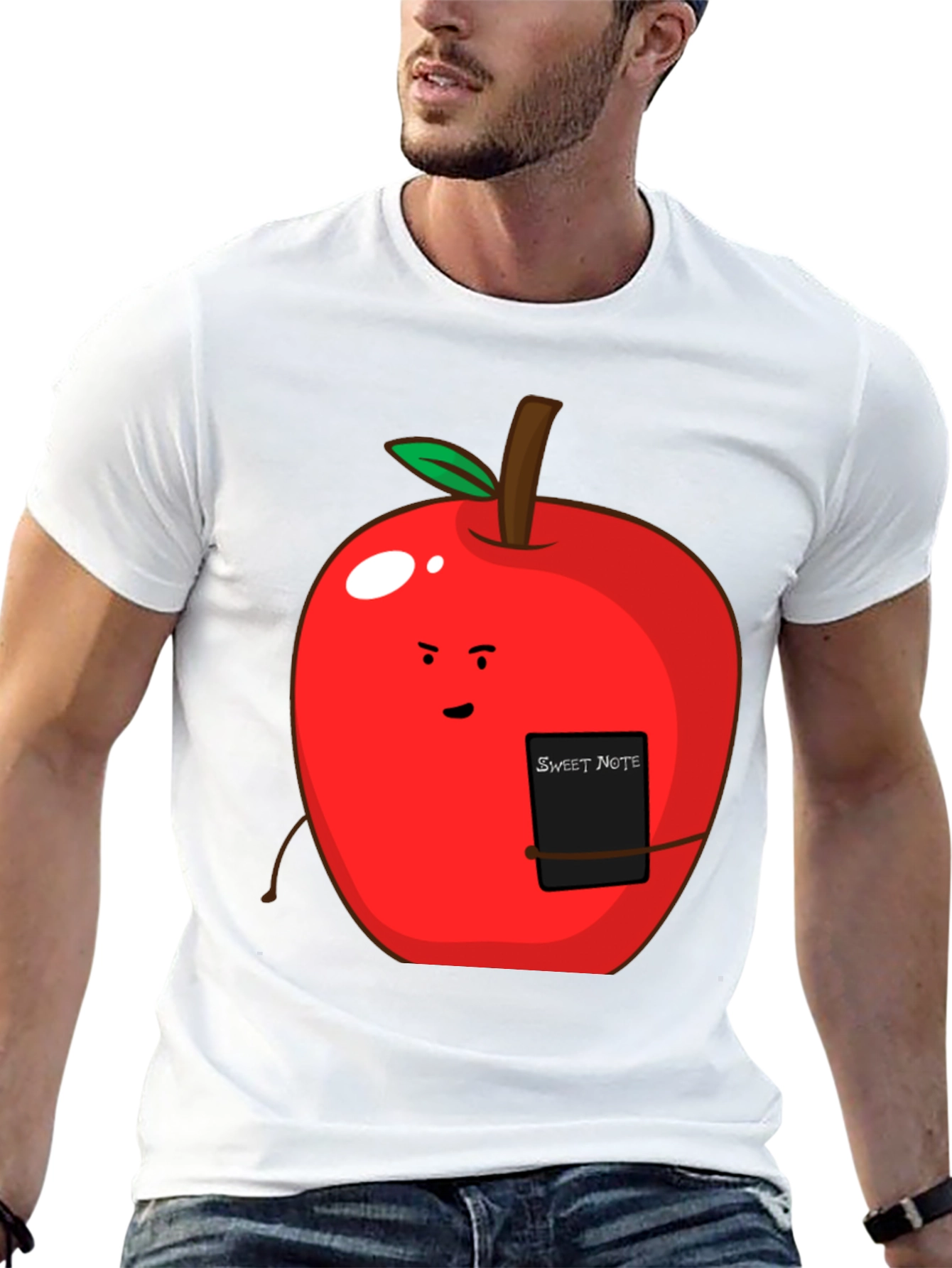 Black Sweet Note Apple Graphic Tee - Novelty Fruit Shirt view 13