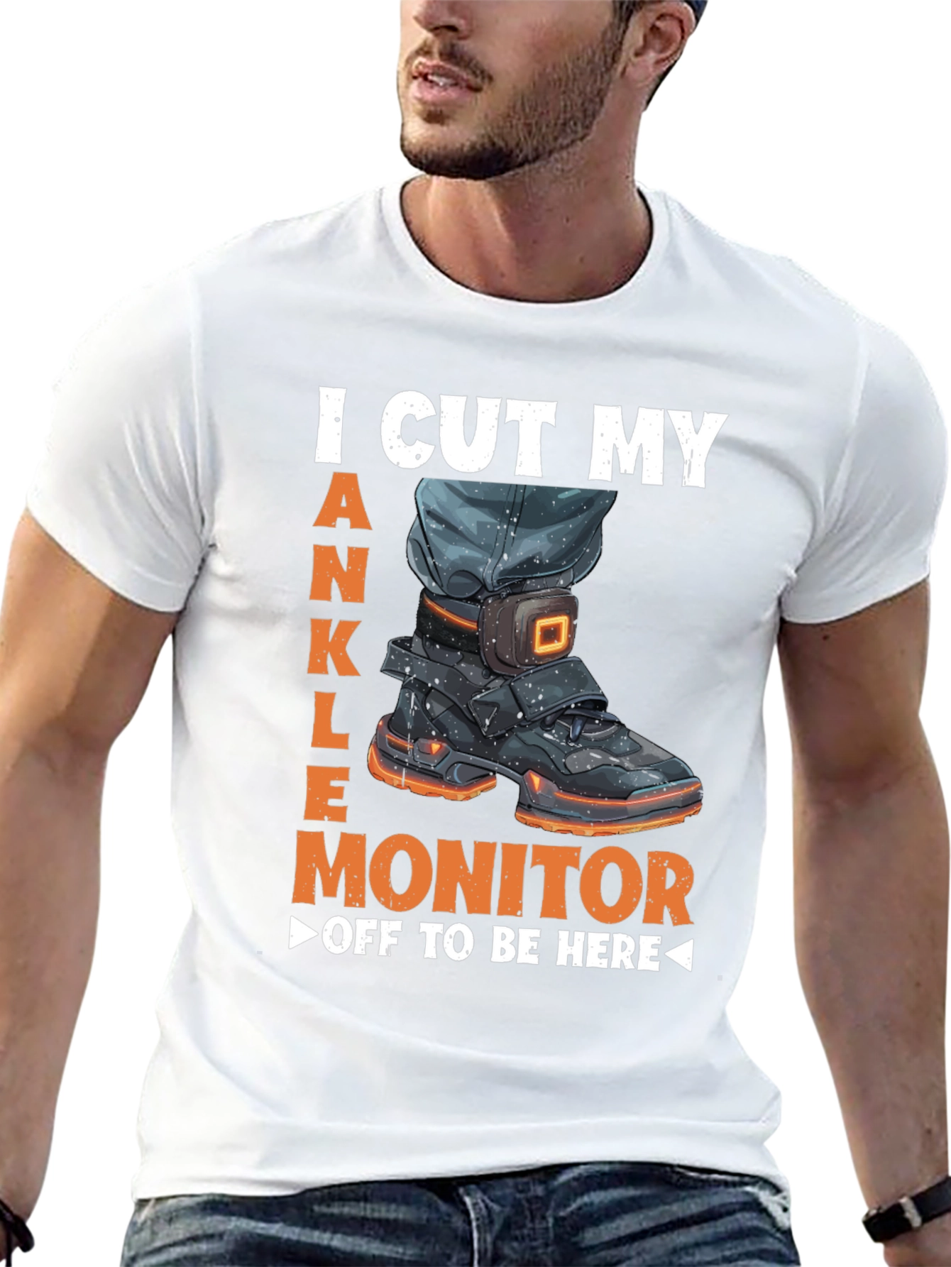 Black Ankle Monitor Cut Off T-Shirt Funny Humor Novelty Tee view 13