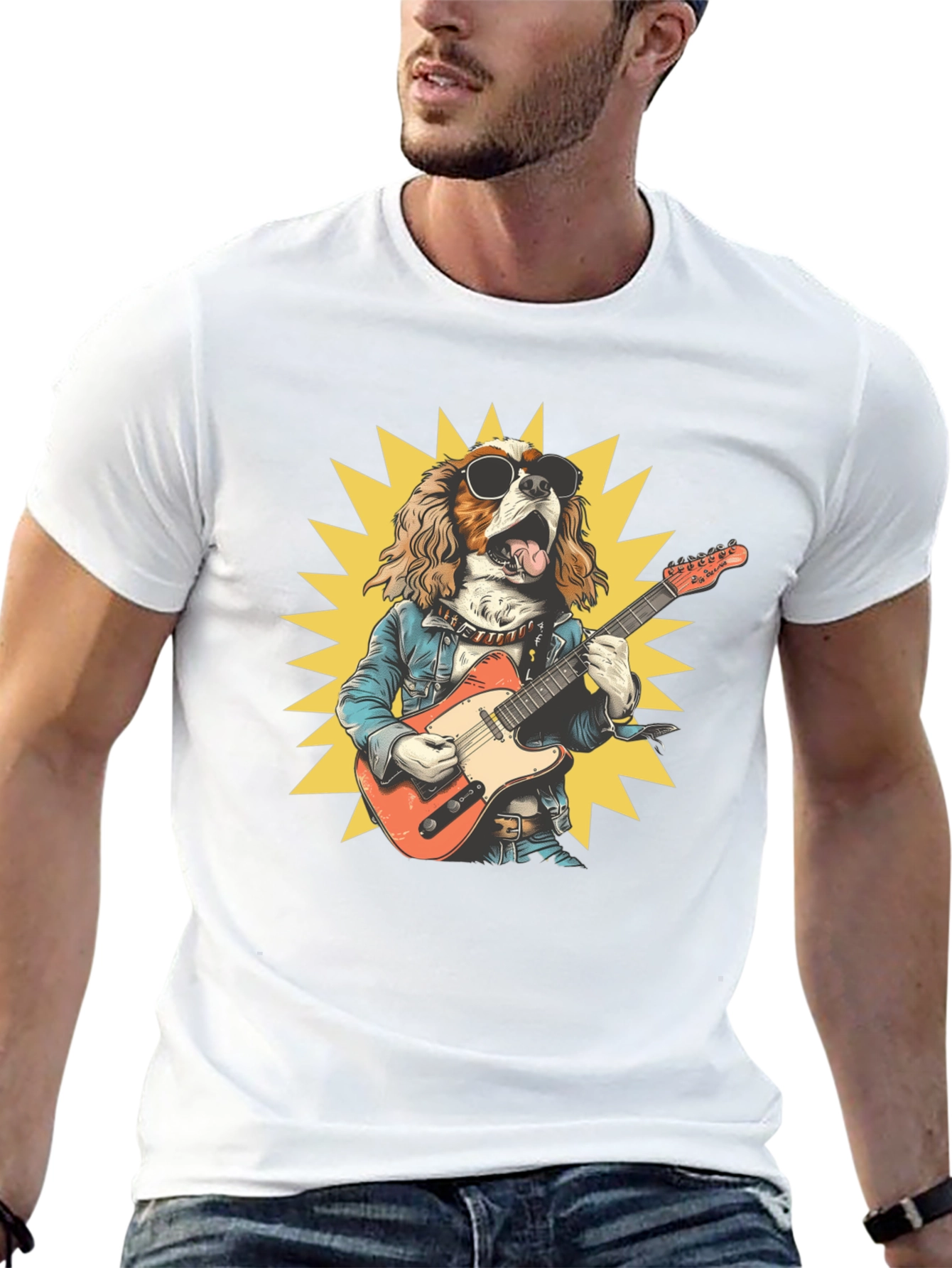 Black Dog Rocker T-Shirt: Cool Canine Guitarist view 13