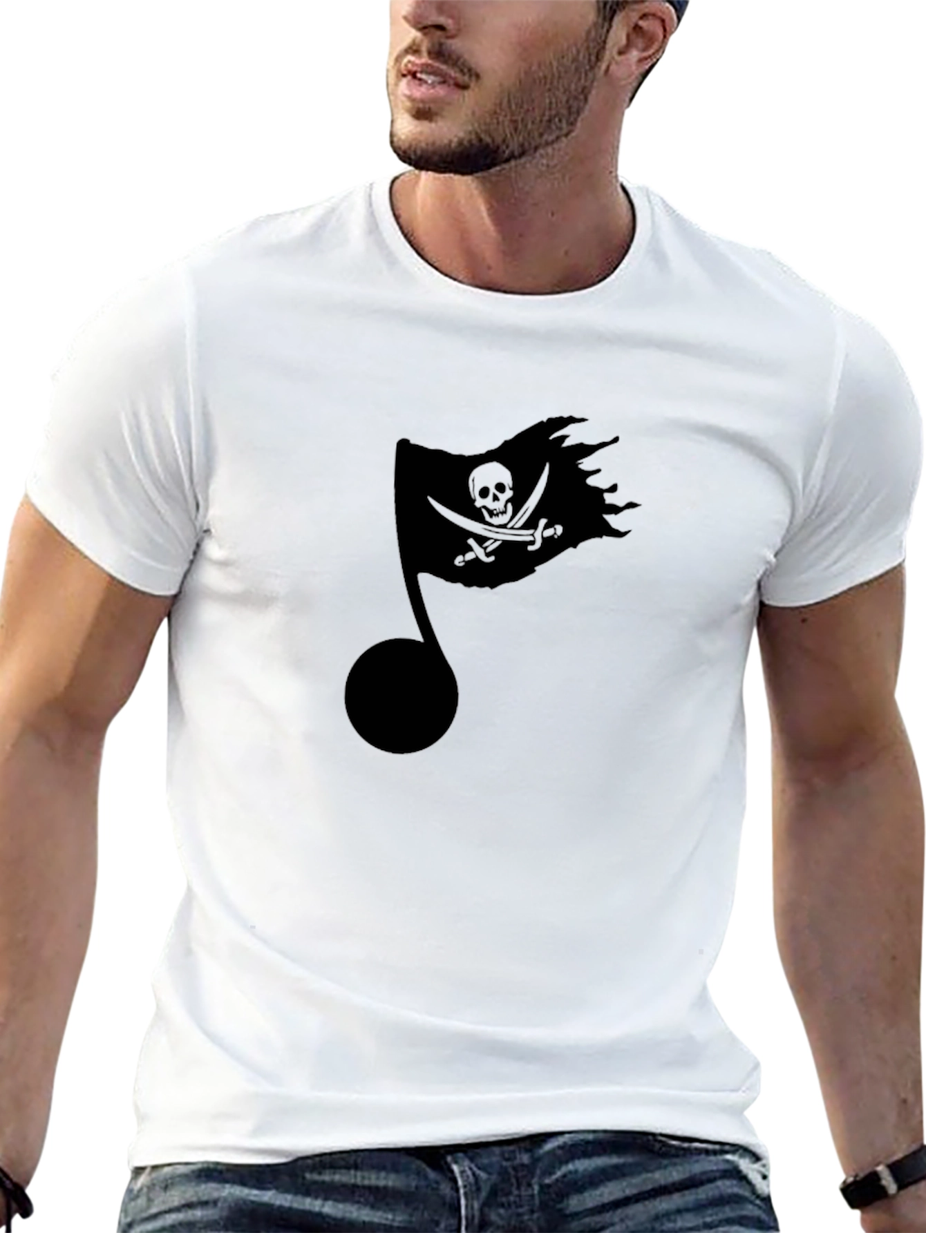 Black Pirate Flag Music Note Black T-Shirt view 13