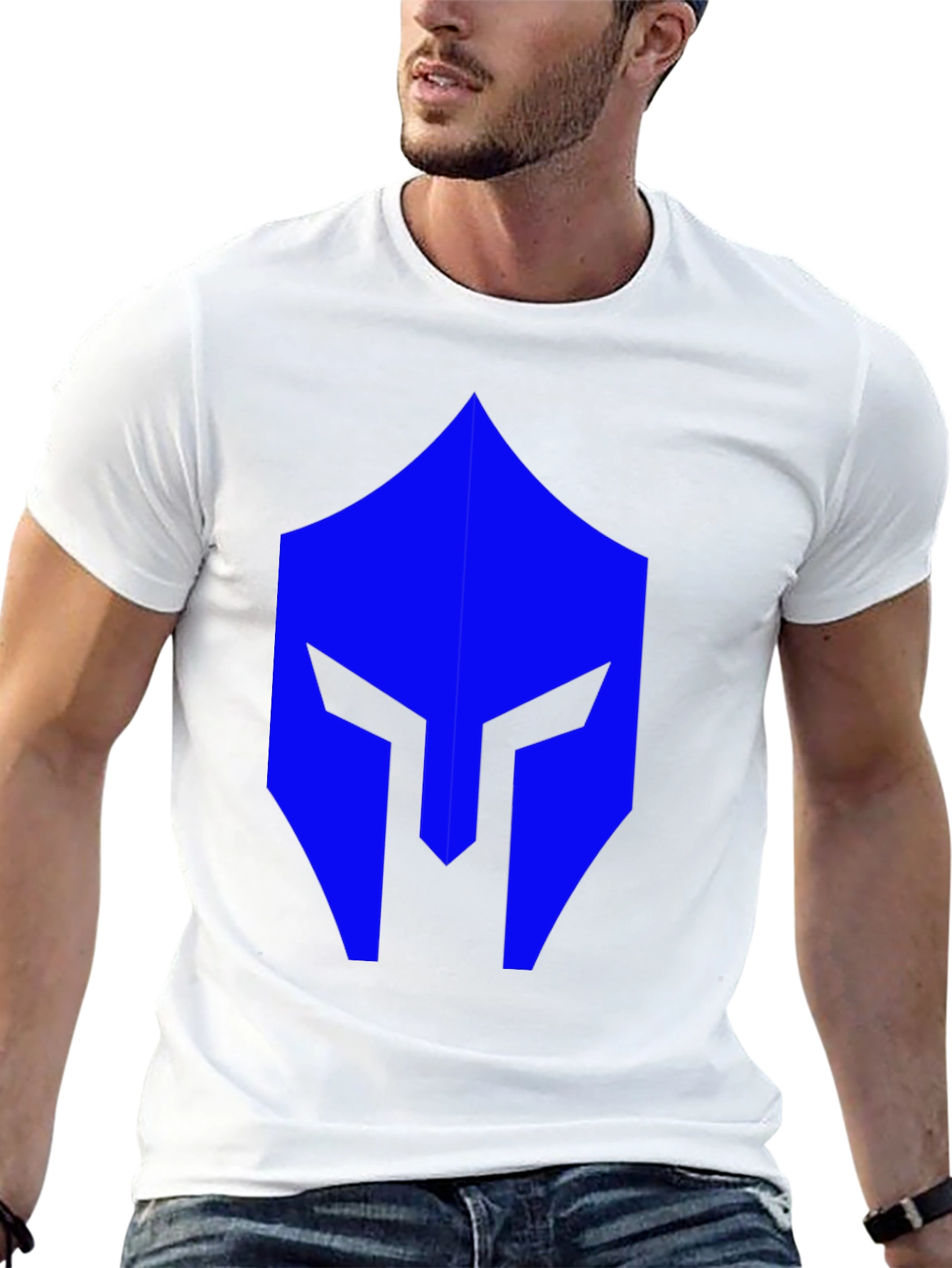 Black Blue Spartan Helmet Graphic Black T-Shirt view 13