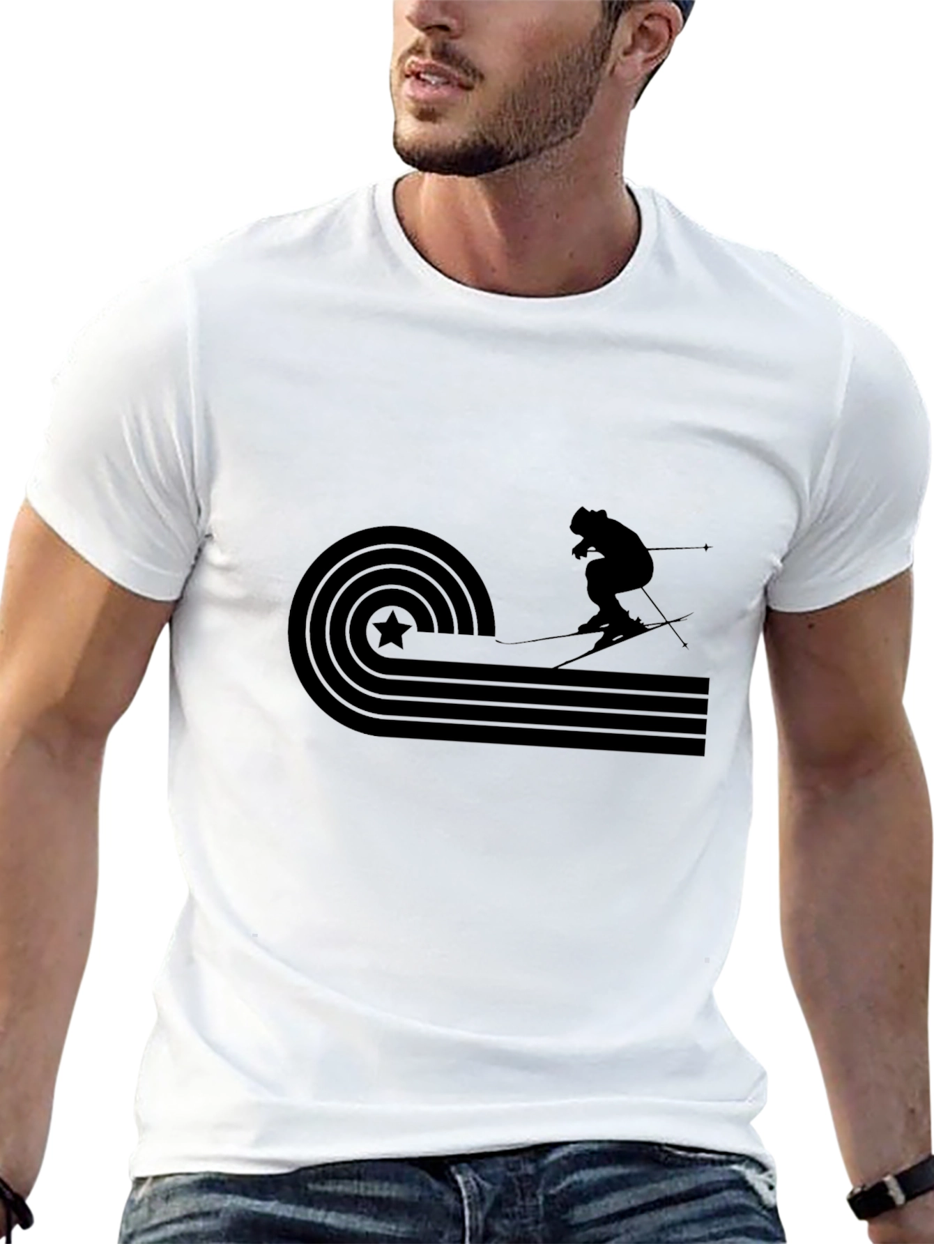 Black Retro Skiing Graphic Tee - Black Cotton T-Shirt view 13