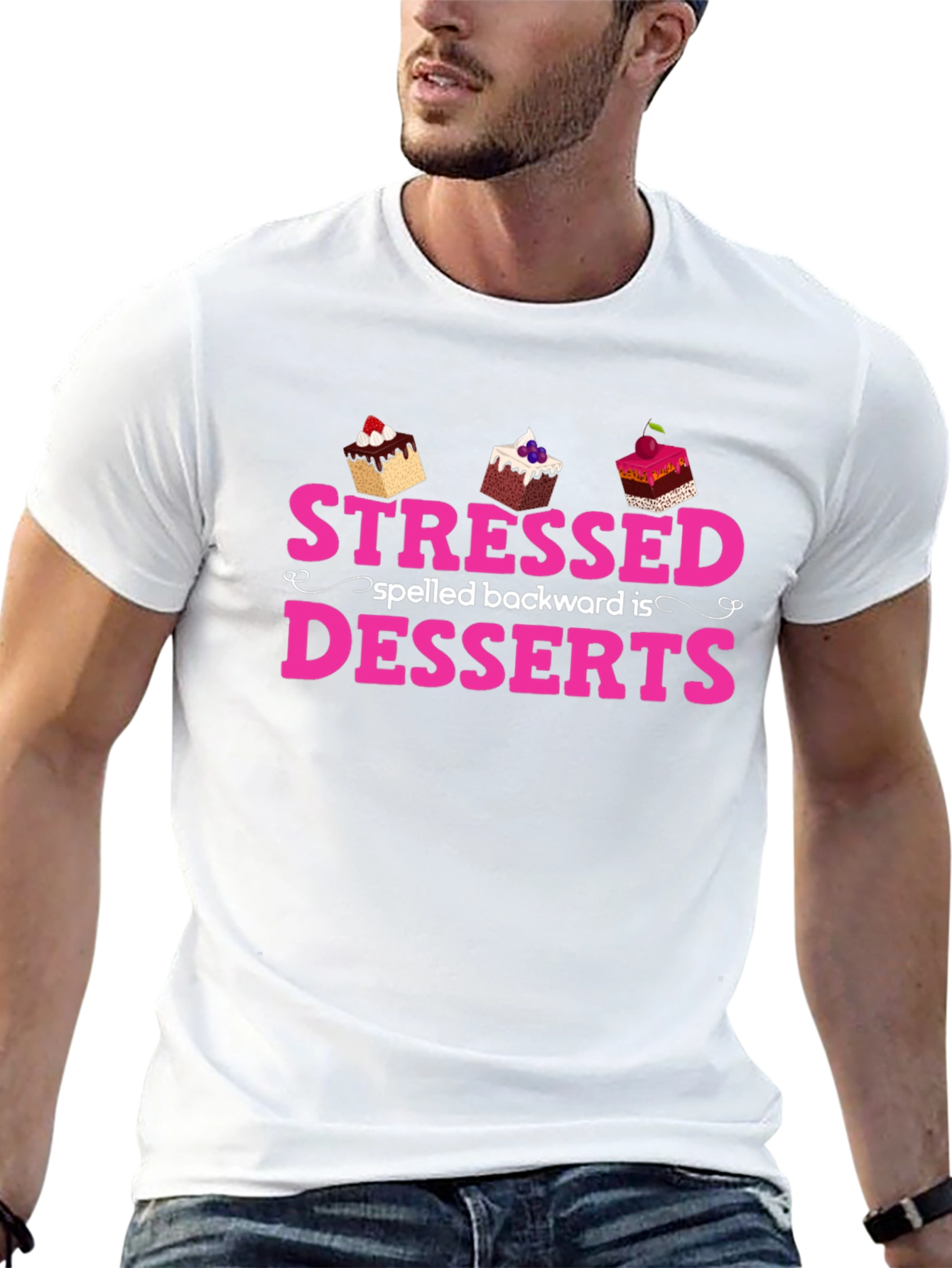 Black Stressed Spelled Backwards Is Desserts T-Shirt view 13