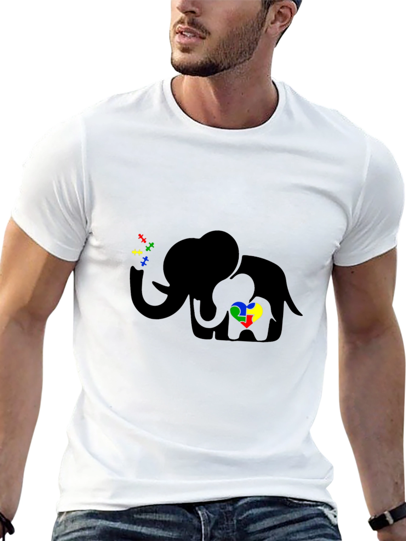 Black Autism Awareness Elephant T-Shirt view 13