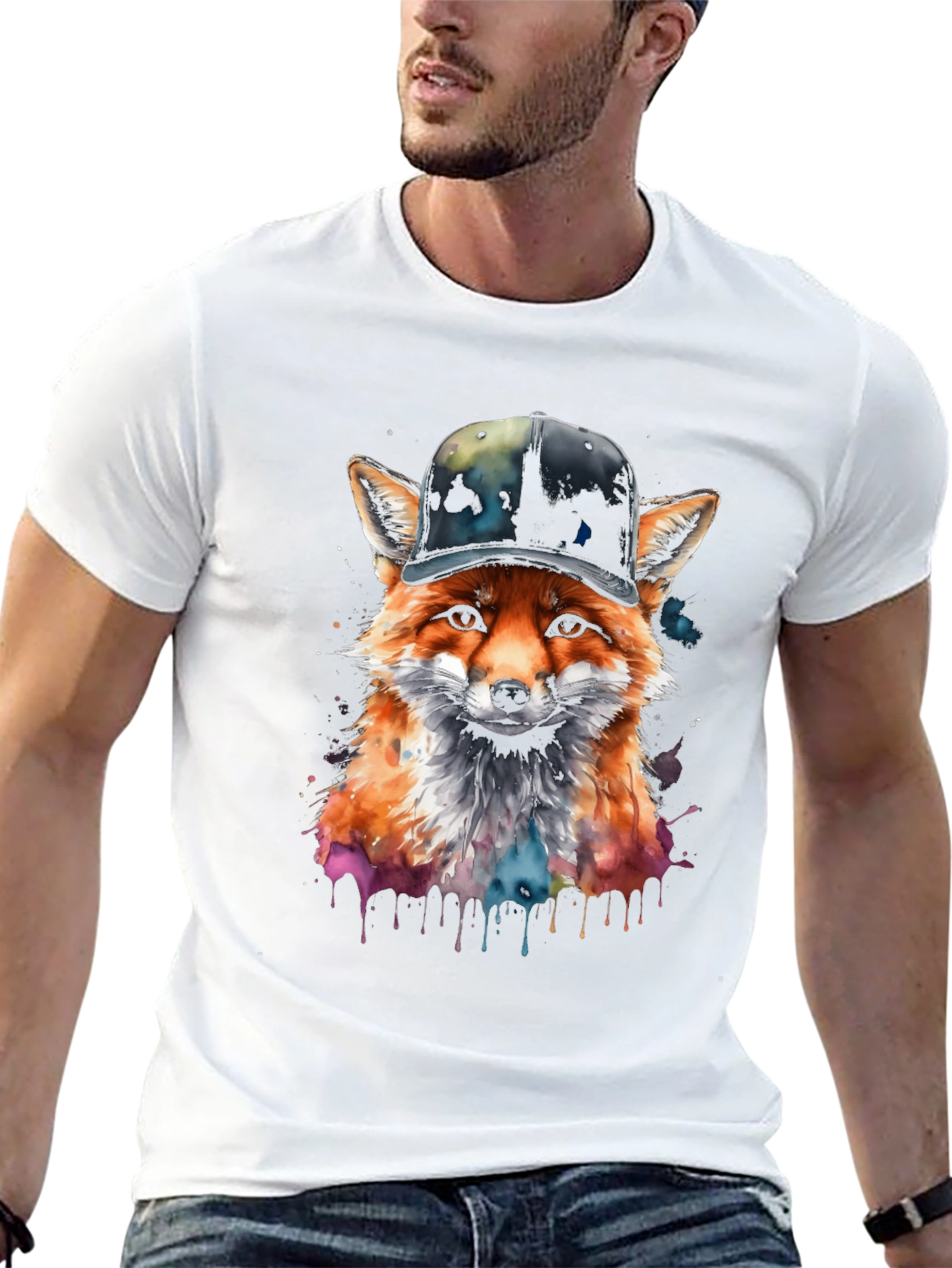 Black Fox in Hat Graphic Tee - Trendy Streetwear view 13