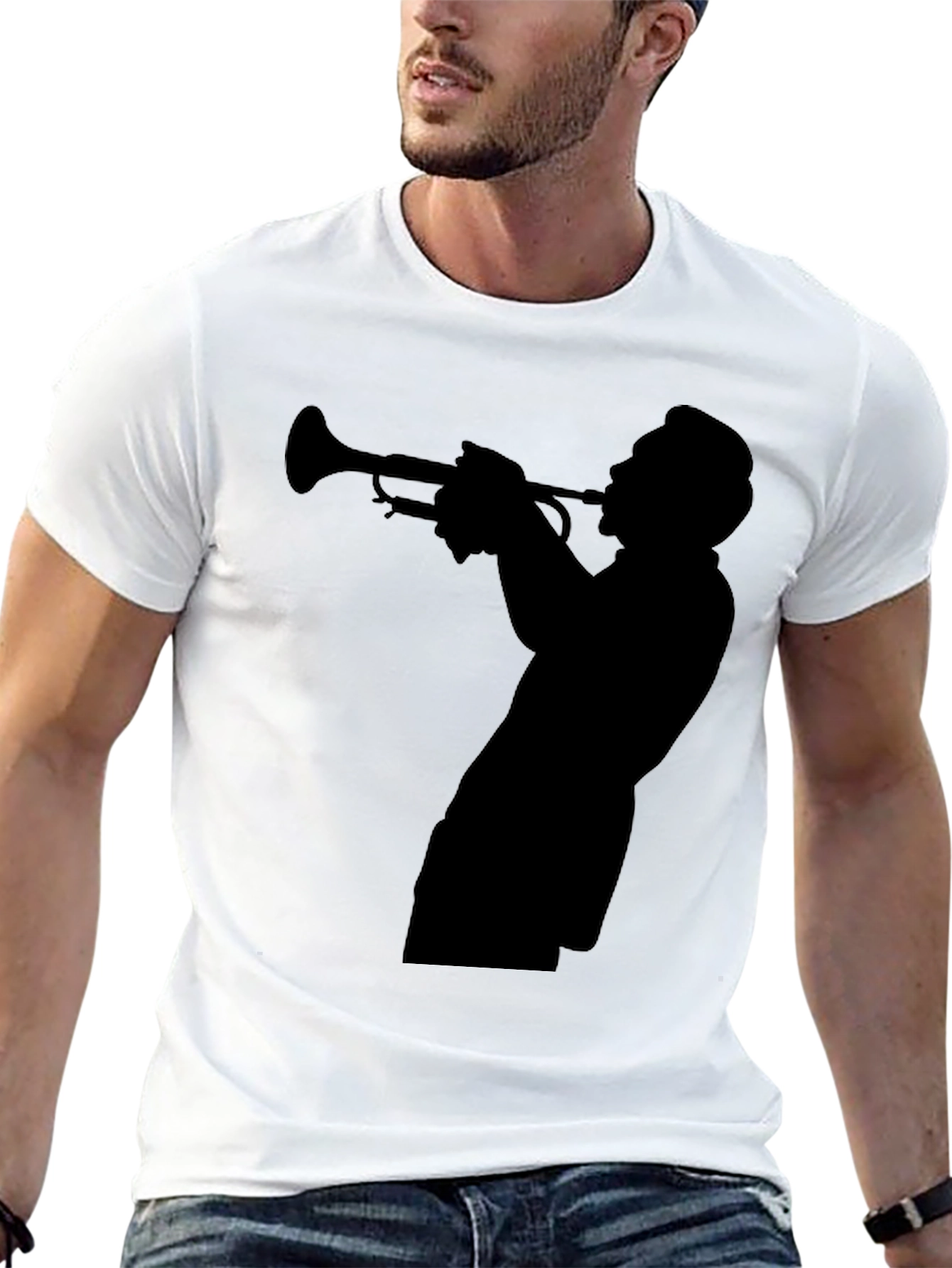 Black Jazz Trumpet Silhouette T-Shirt view 13