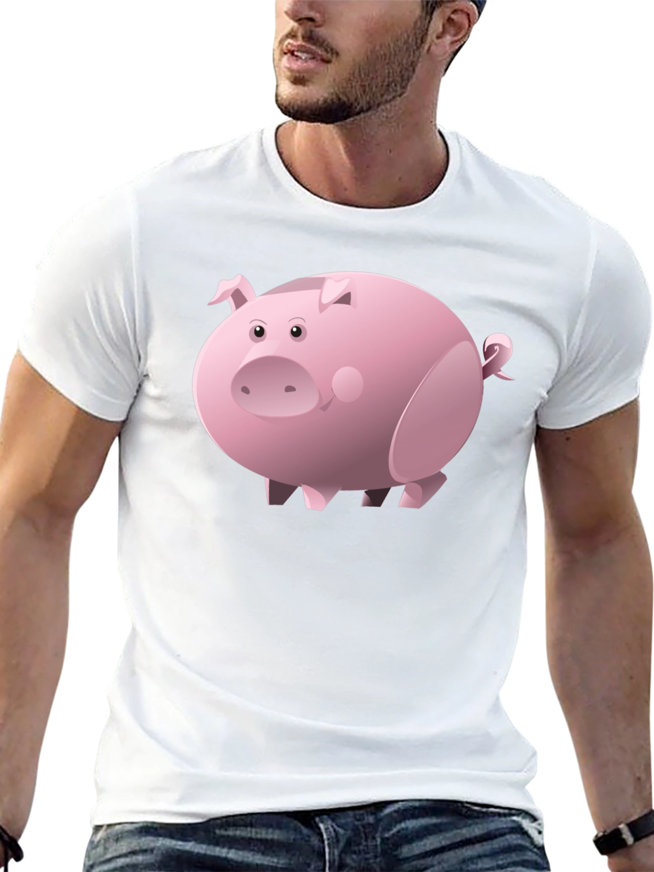 Black Cartoon Pig Black T-Shirt | Unisex view 13