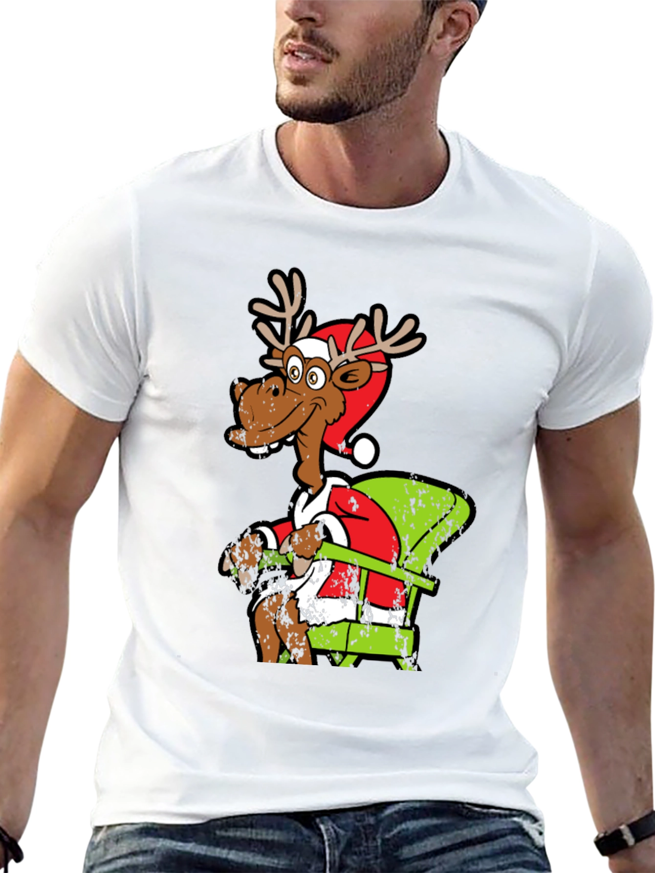 Black Funny Reindeer Santa T-Shirt view 13