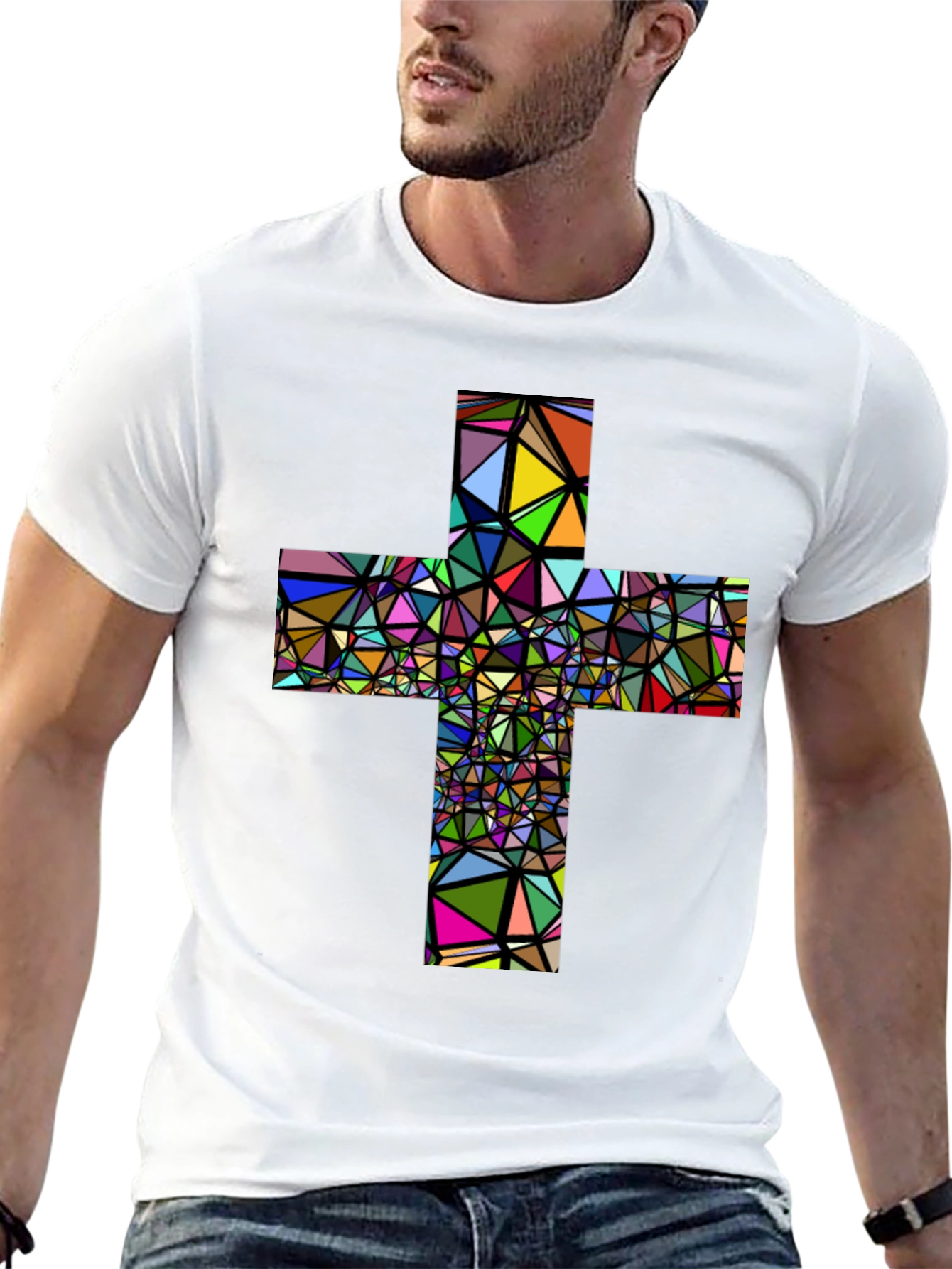 Black Geometric Cross Graphic T-Shirt - Black view 13