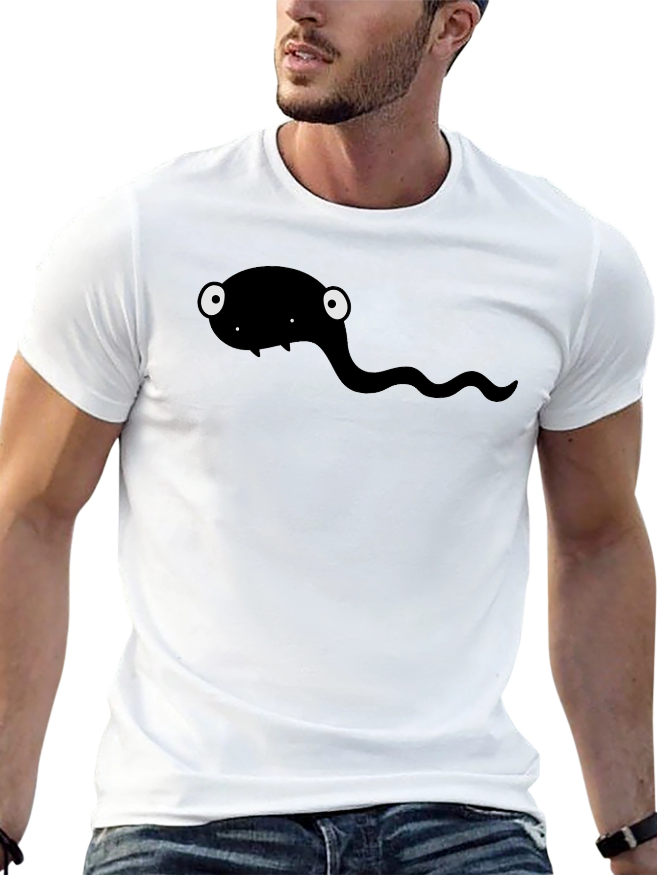 Black Cartoon Tadpole Graphic T-Shirt - Black view 13