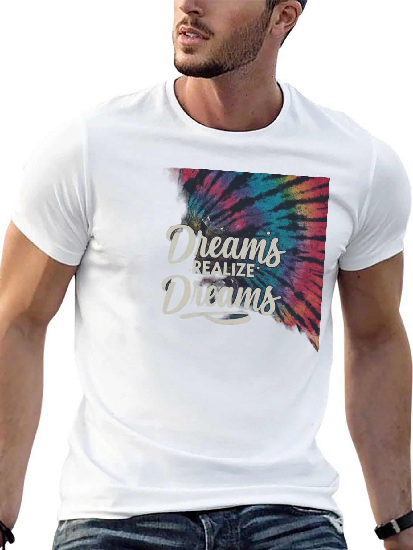 Black Dreams Realize Dreams Tie-Dye Graphic T-Shirt view 13