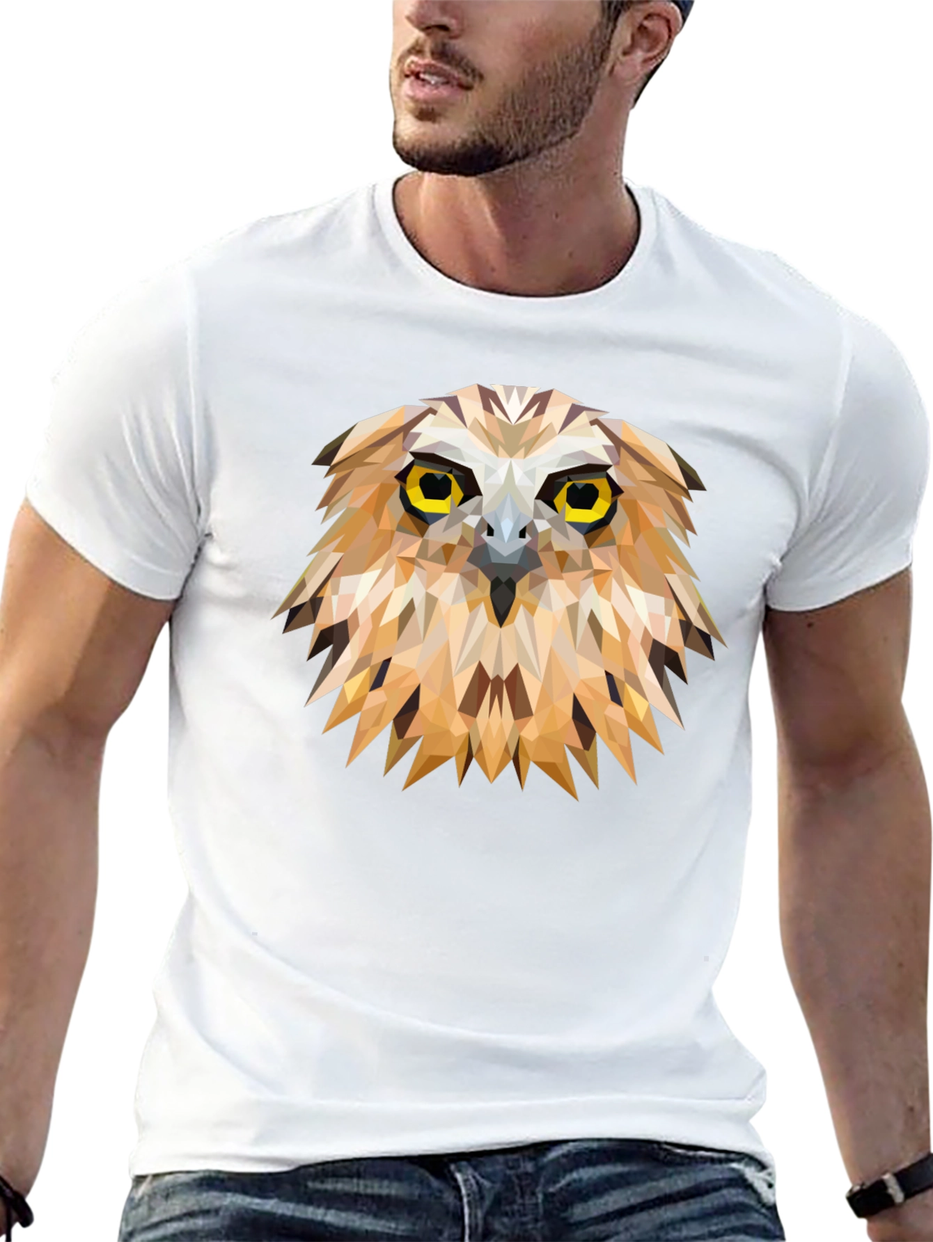 Black Geometric Owl Graphic Tee - Unique Men's Black T-Shirt view 13