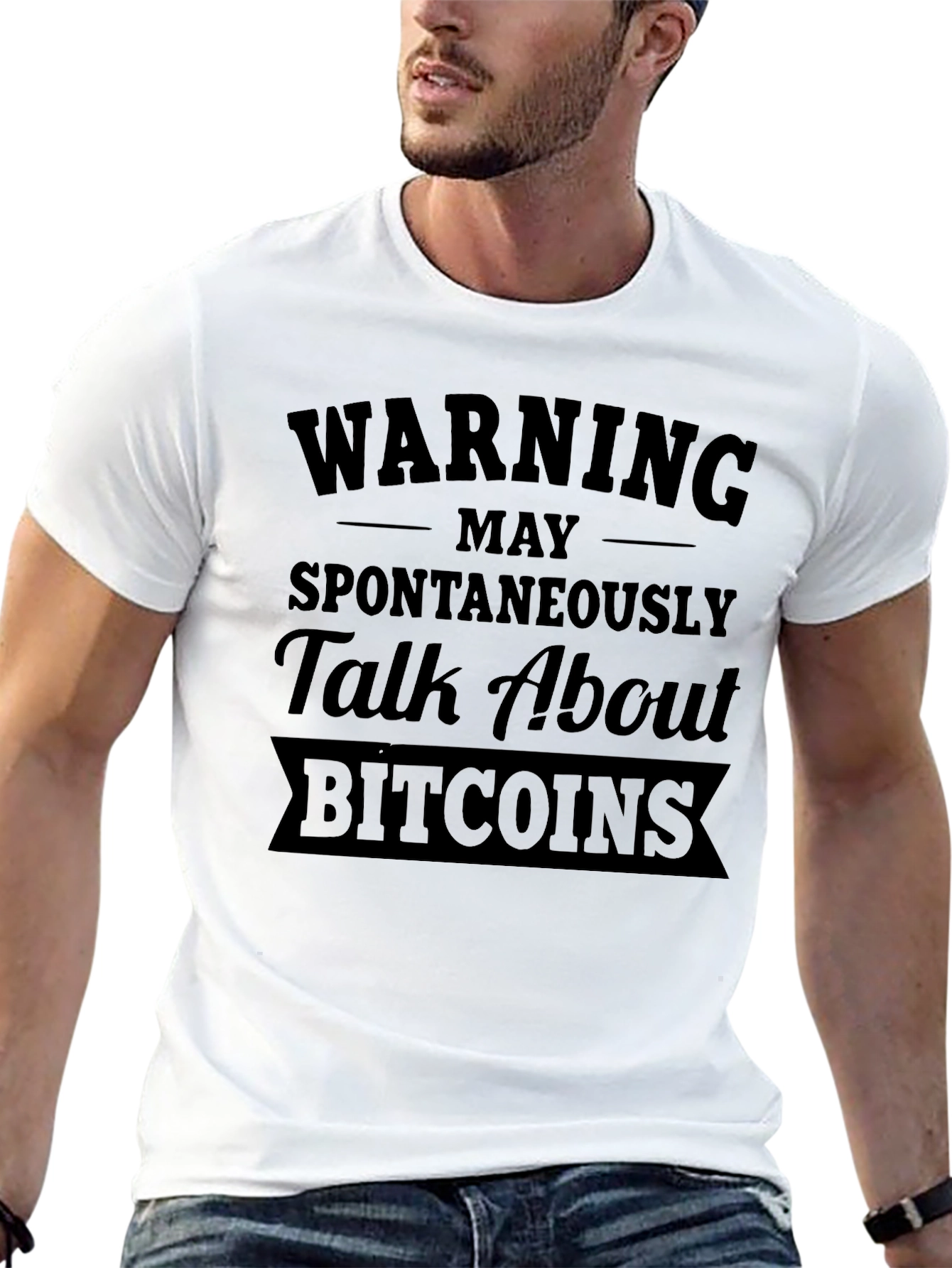 Black Warning May Spontaneously Talk About Bitcoins T-Shirt view 13