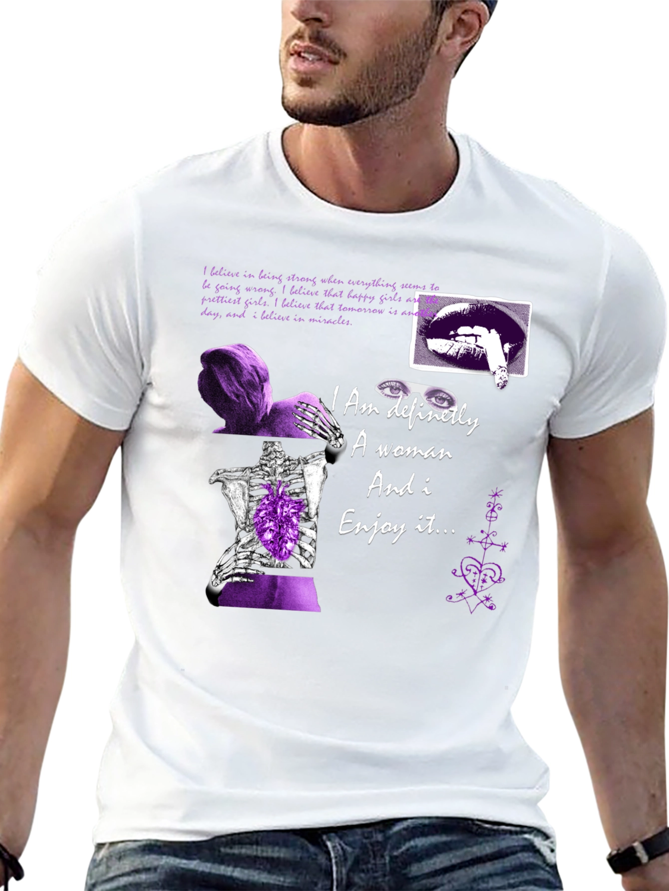 Black Edgy Purple Graphic Tee - "I Am Definitely A Woman" view 13