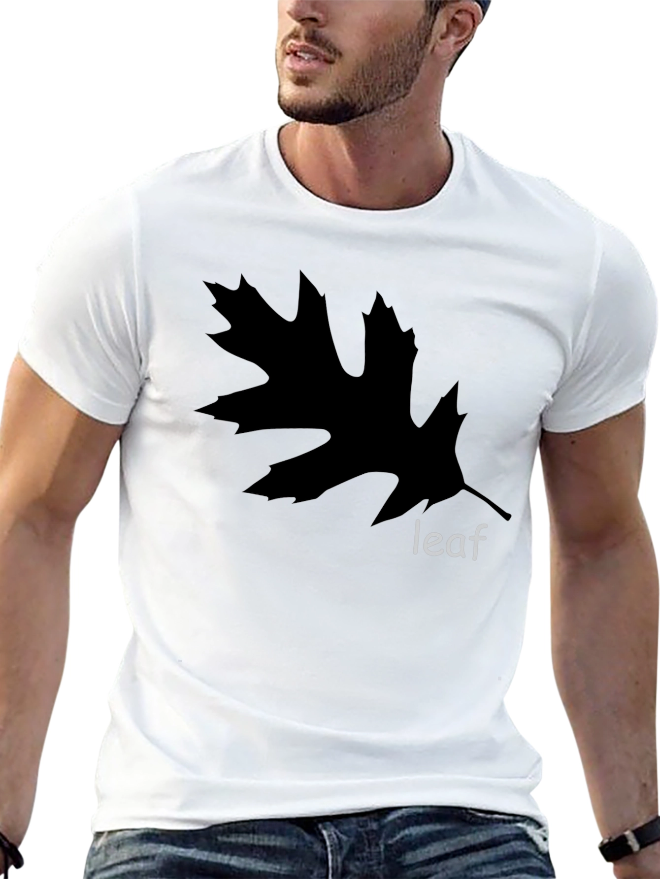 Black Leaf Graphic Black Tee - Nature Inspired Casual Wear view 13