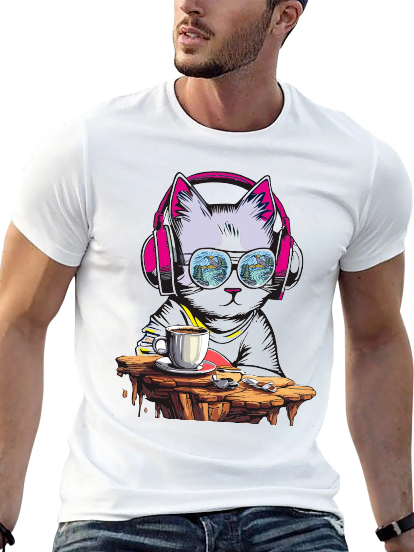 Black Cool Cat Coffee T-Shirt - DJ Kitty Tee view 13
