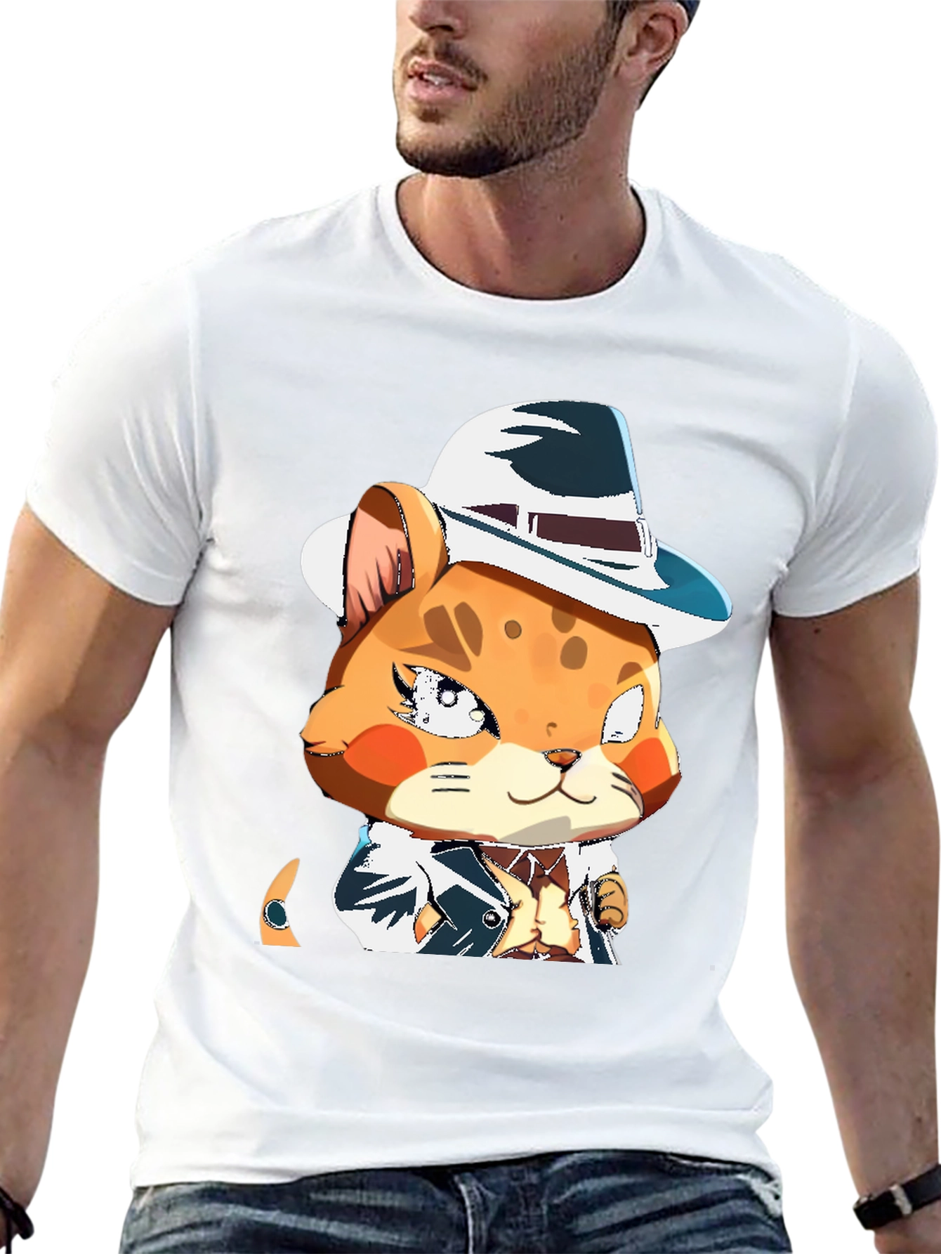 Black Cool Cat in a Hat T-Shirt view 13