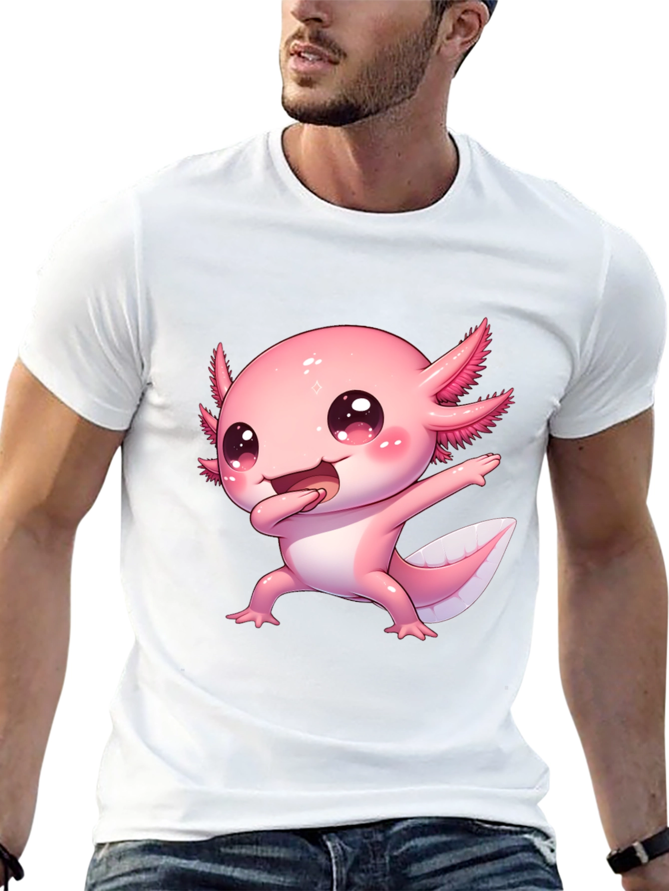 Black Cute Cartoon Axolotl Graphic Tee view 13