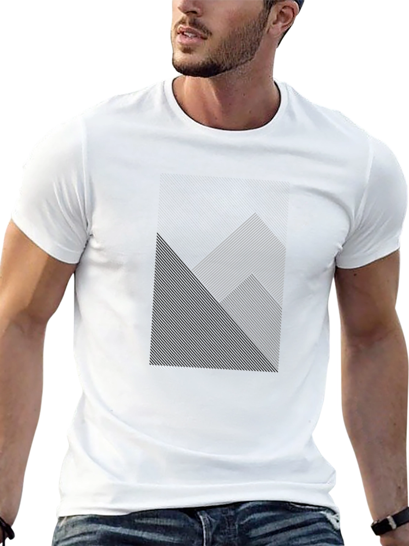 Modern Geometric Line Pattern Black T-Shirt - 13