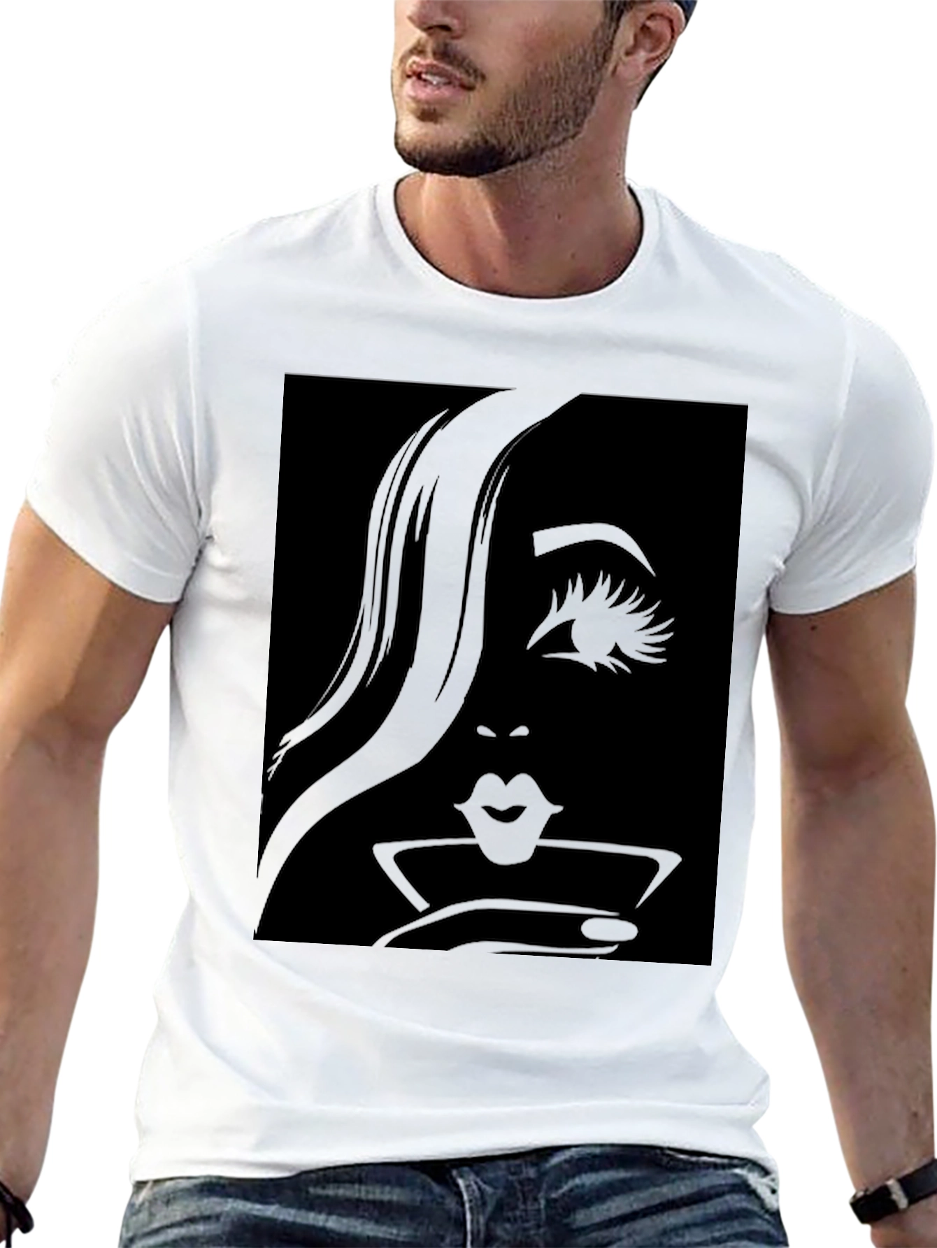 Black Silhouette Woman's Face Martini T-Shirt view 13