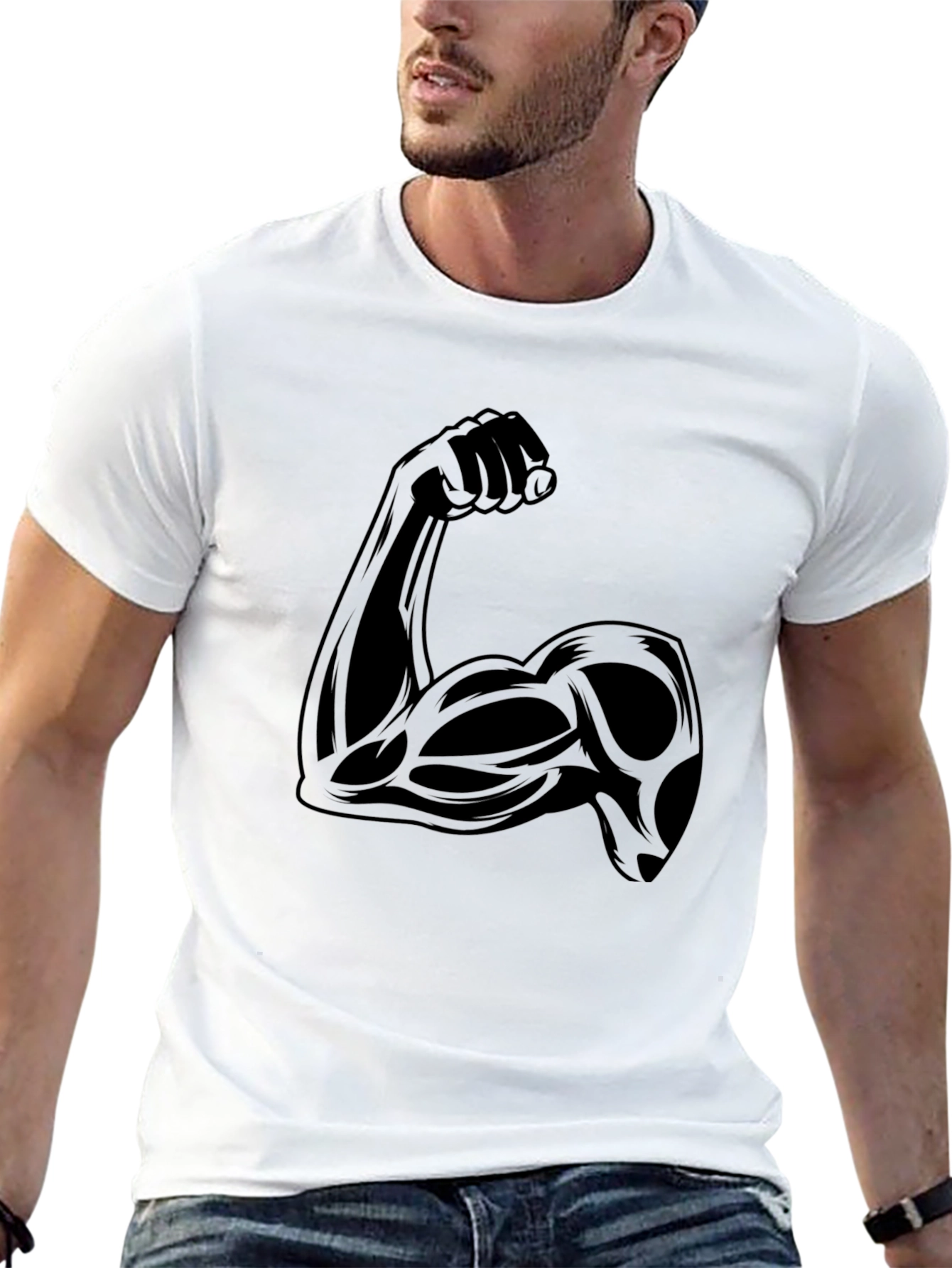 Black Muscle Arm Graphic Tee - Black view 13