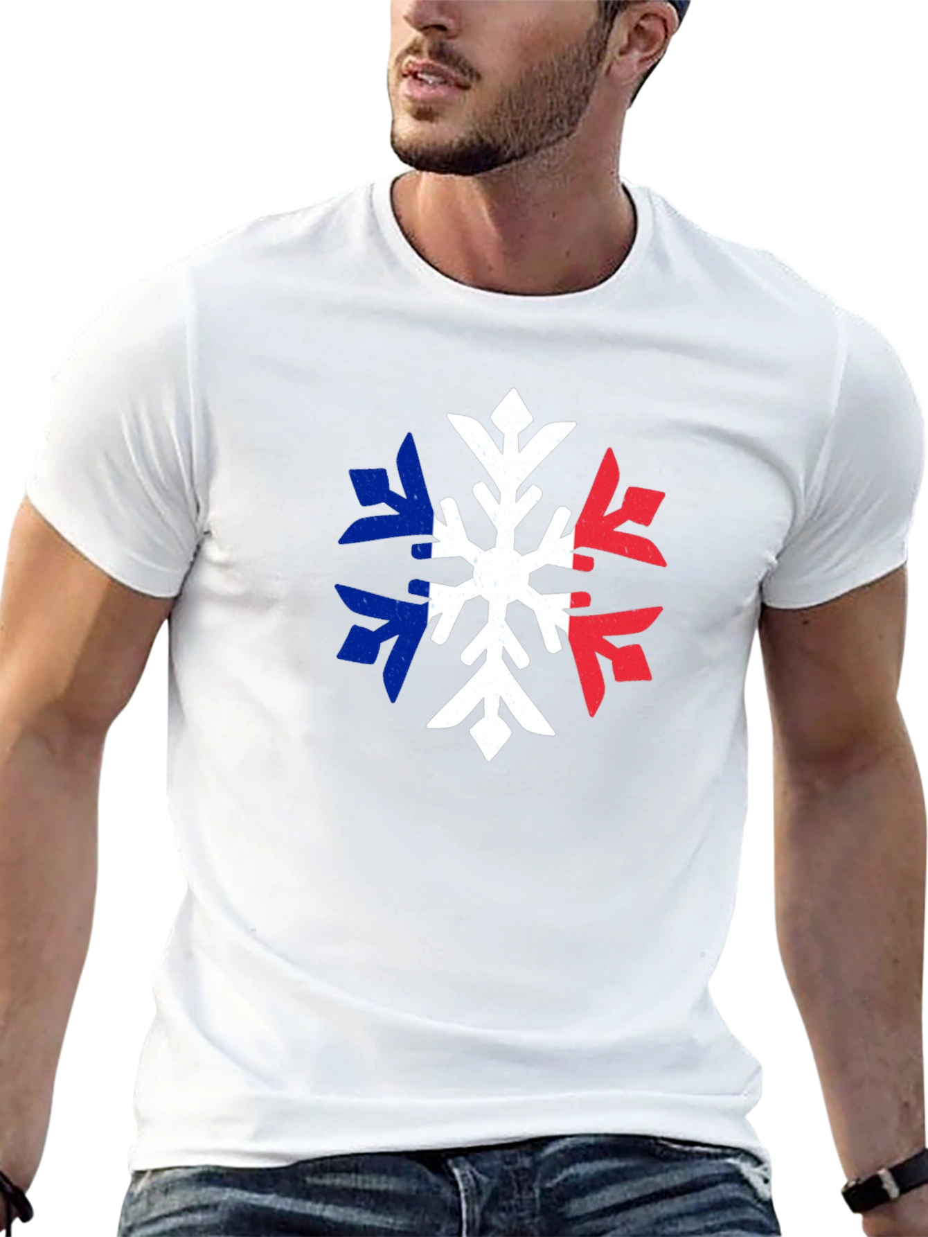Black French Flag Snowflake T-Shirt view 13