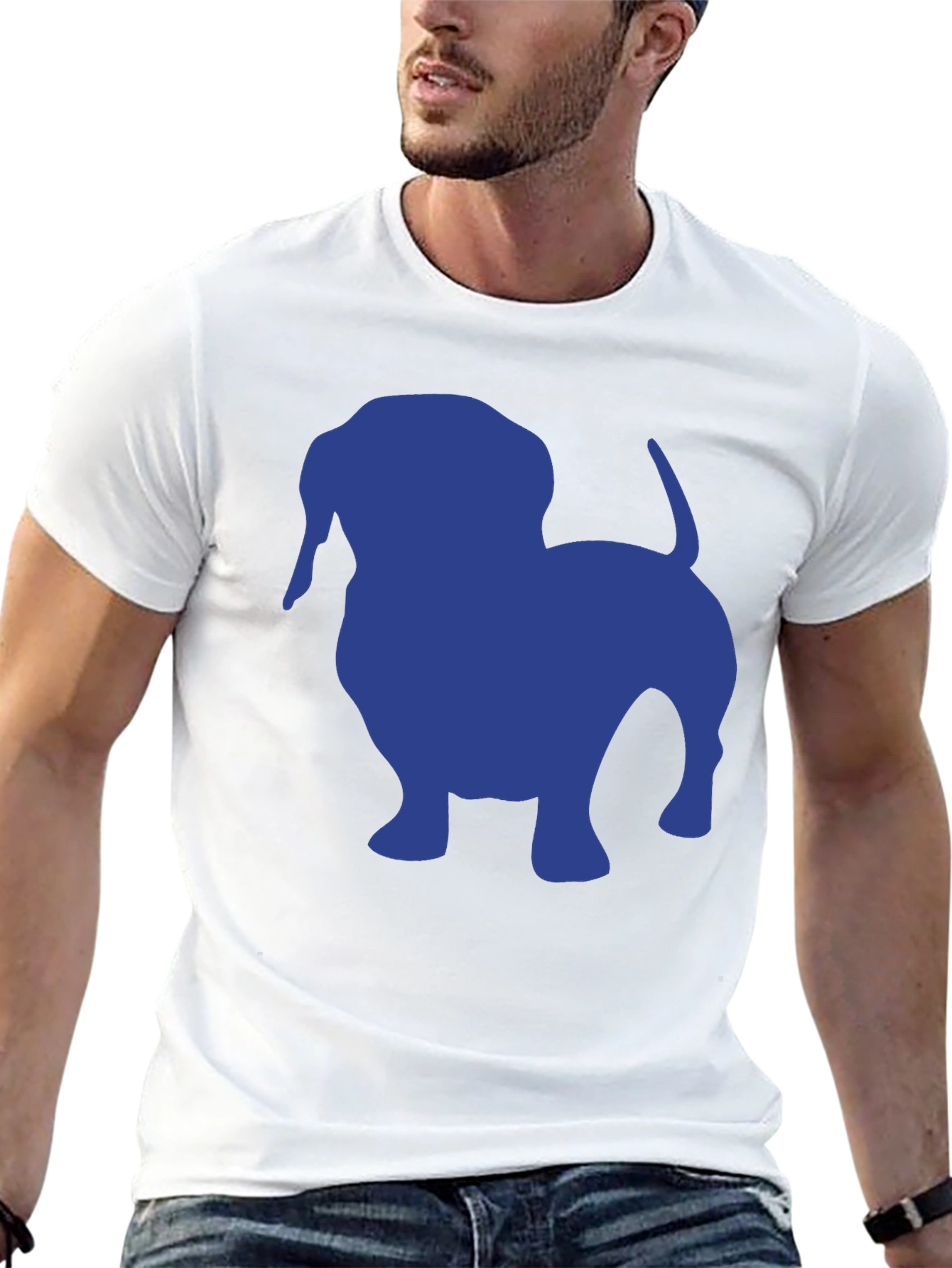 Black Dachshund Silhouette Tee - Black Cotton Casual T-Shirt view 13