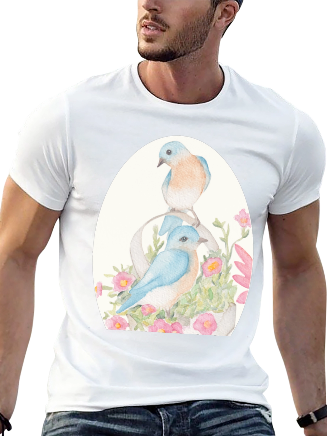 Black Bluebird Floral Graphic Tee - Nature Lover's Shirt view 13