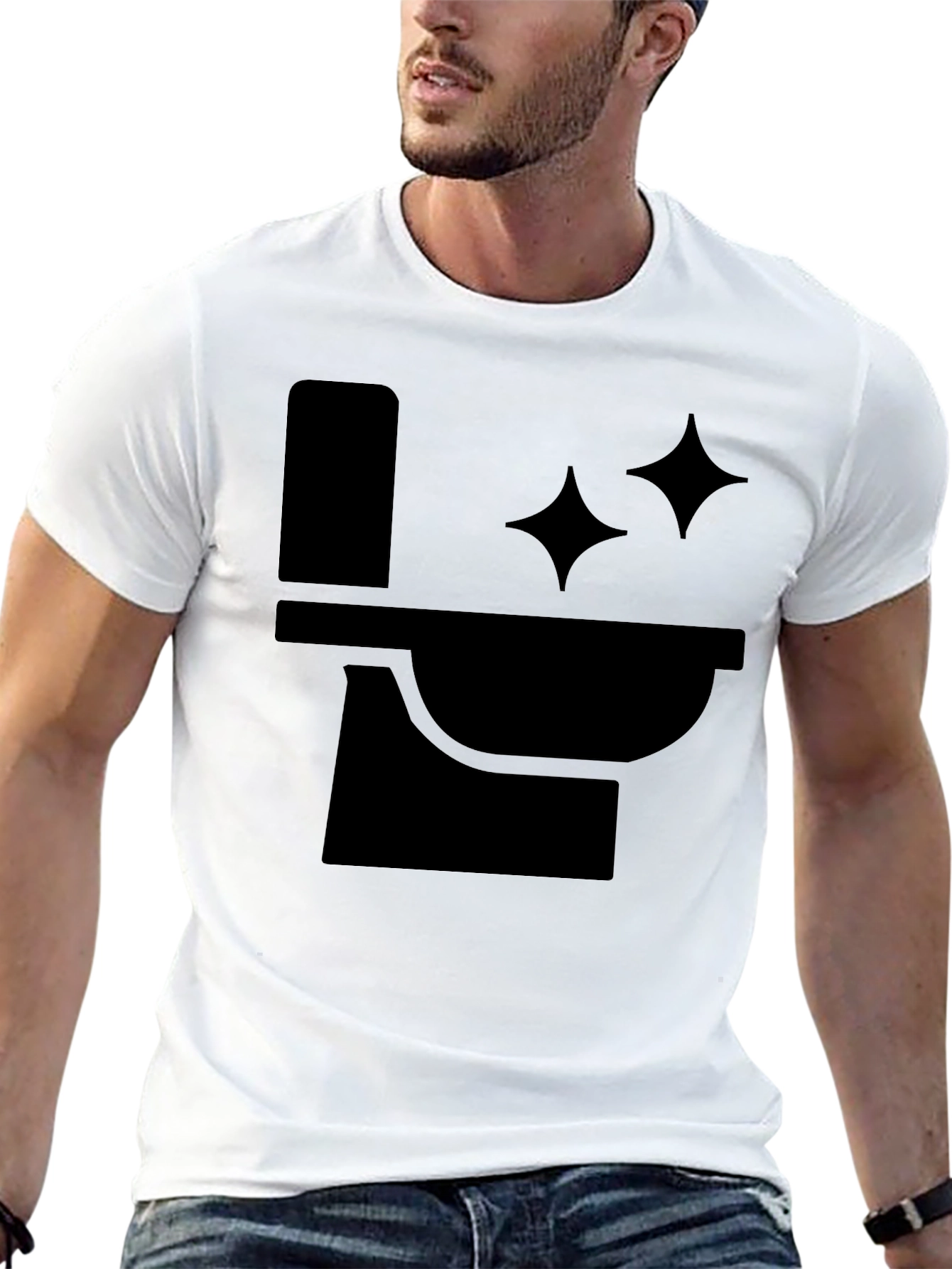 Black Funny Black T-Shirt with Clean Toilet Graphic view 13