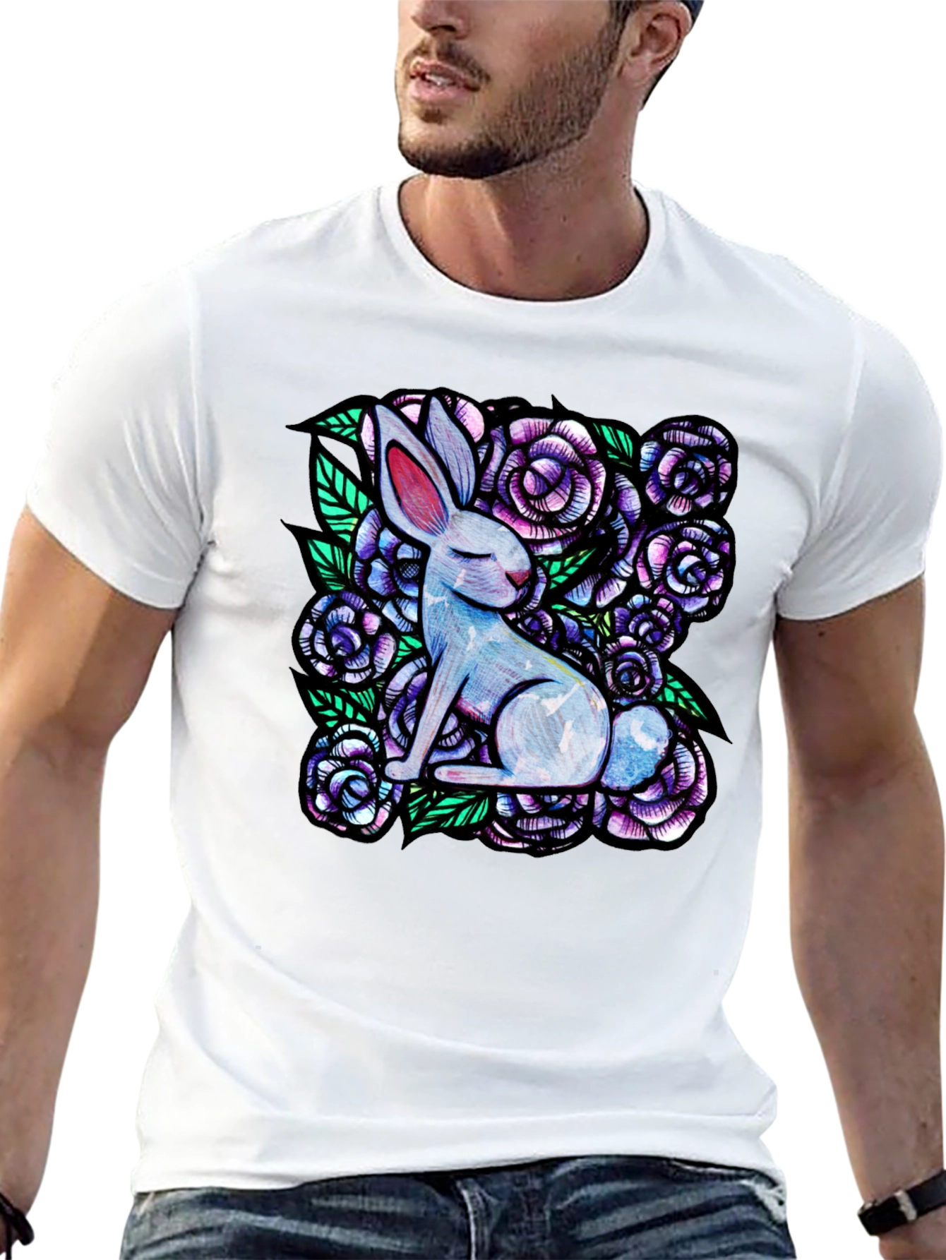 Black Rabbit & Floral Graphic Tee view 13