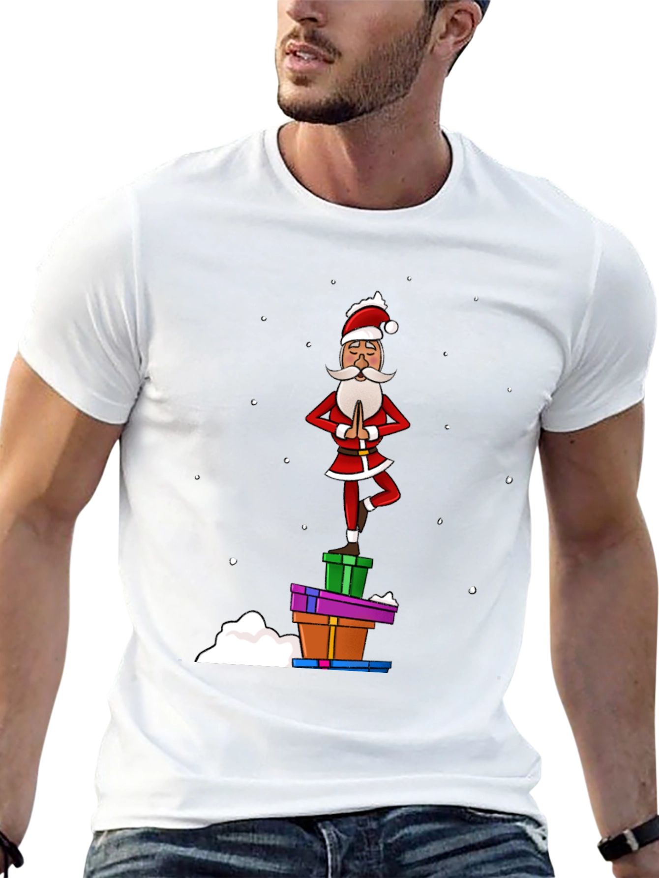 Black Yoga Santa T-Shirt - Festive Holiday Apparel view 13