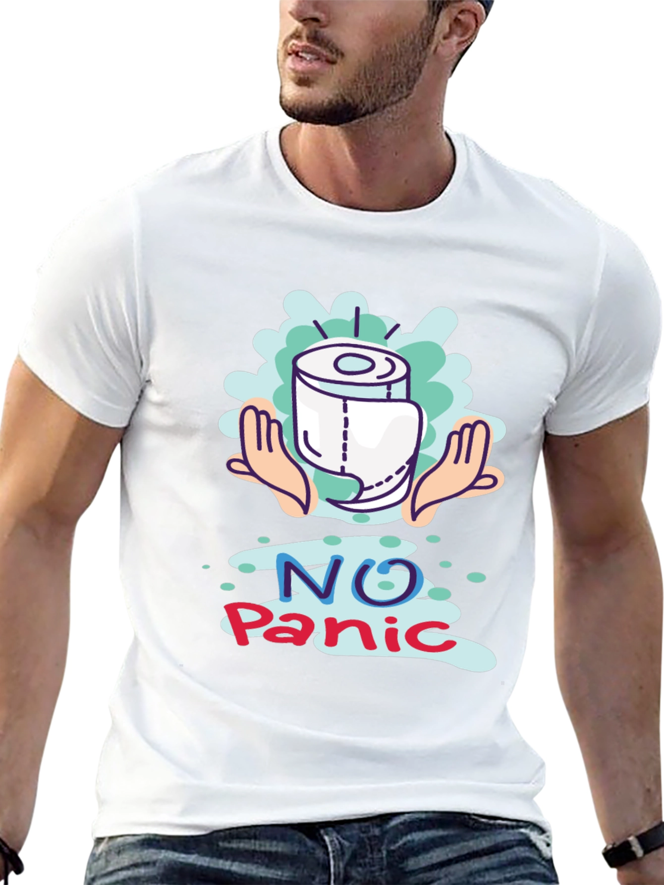 Black No Panic Toilet Paper Graphic Tee view 13