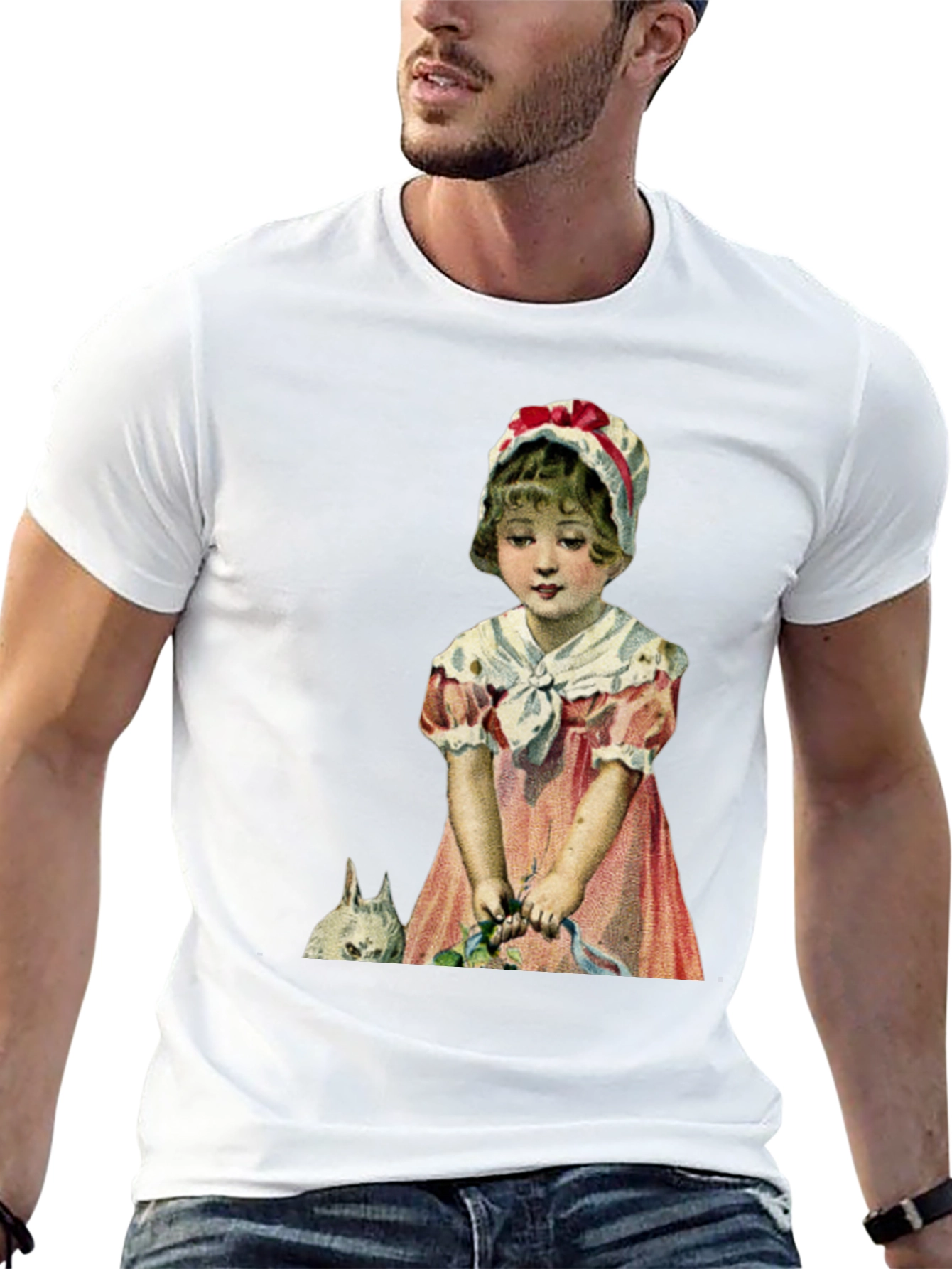 Black Vintage Girl with Rabbit T-Shirt view 13