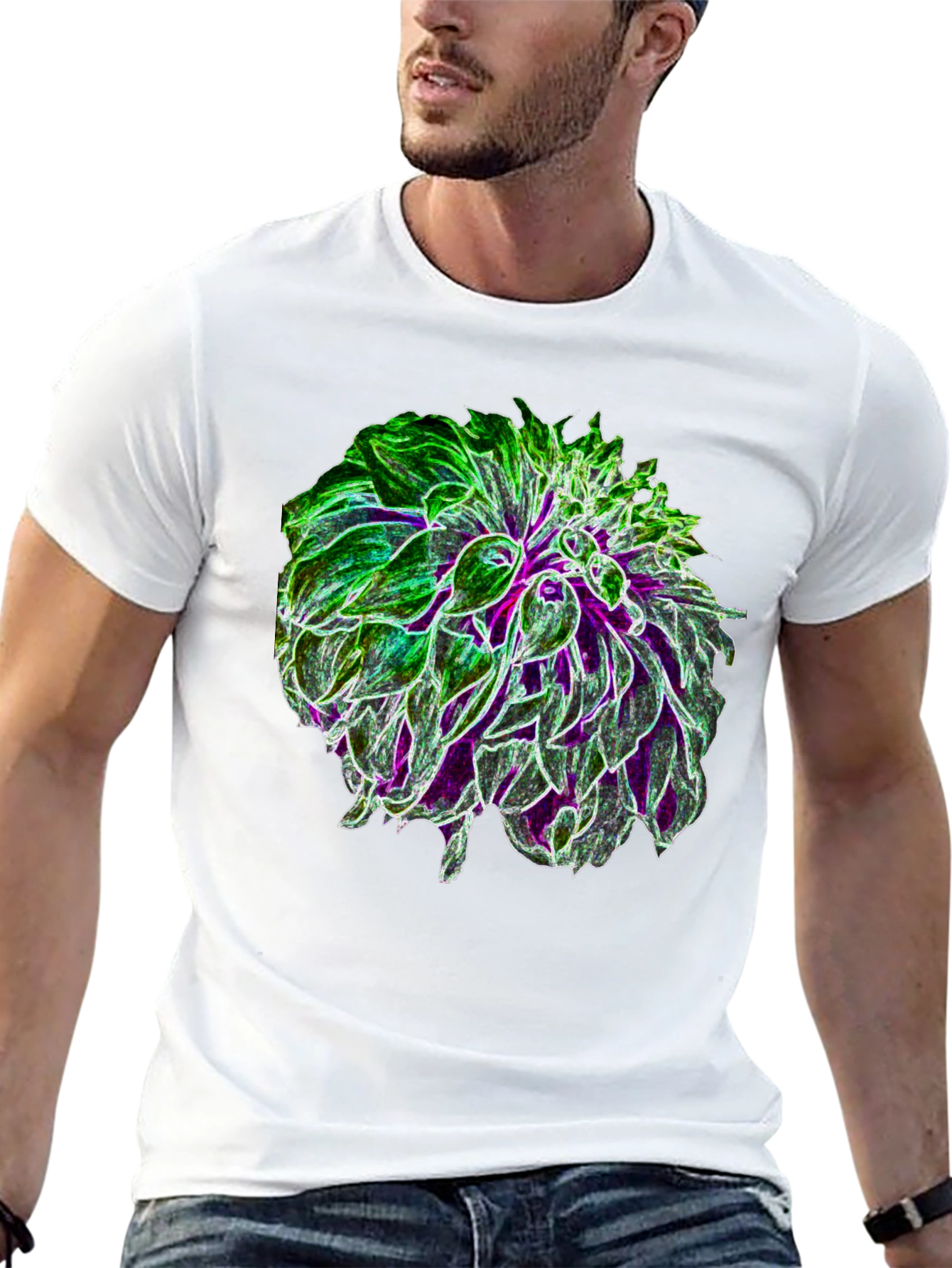 Black Glow Flower Graphic Tee - Black Cotton Casual Shirt view 13