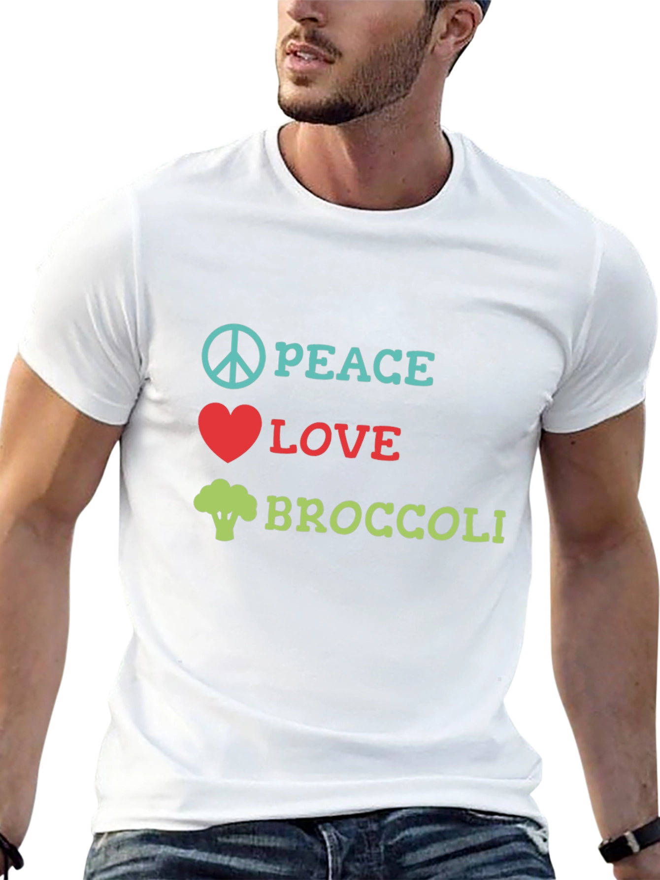 Black Peace Love Broccoli T-Shirt, Funny Vegan Tee view 13